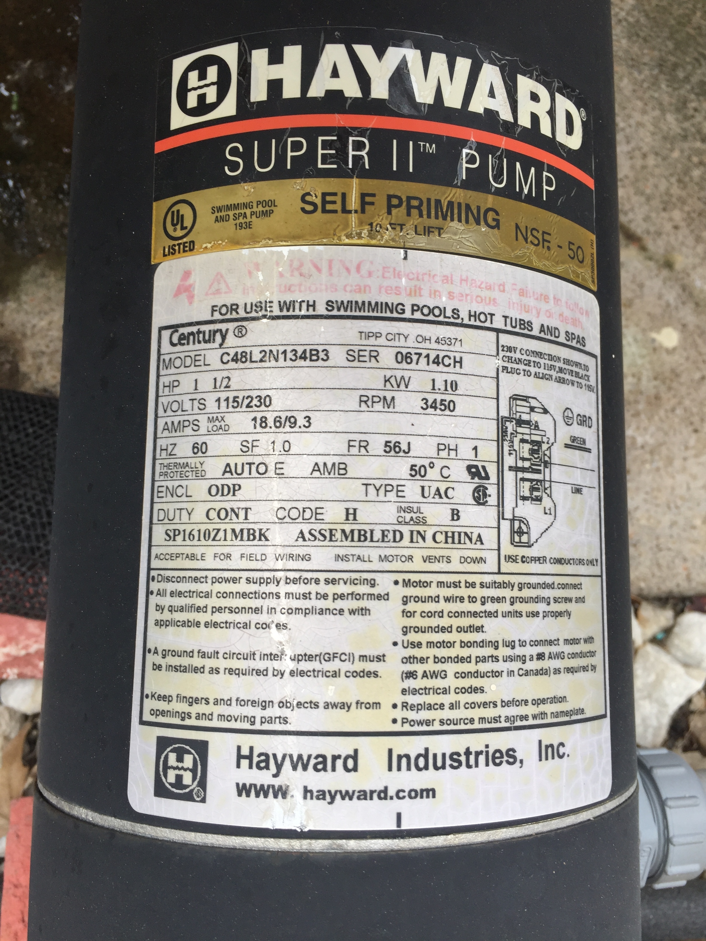 A.O. Smith Century® UST1152 - 1.5 HP Replacement Pool Pump Motor  Round Flange | 56J Frame | Single Speed