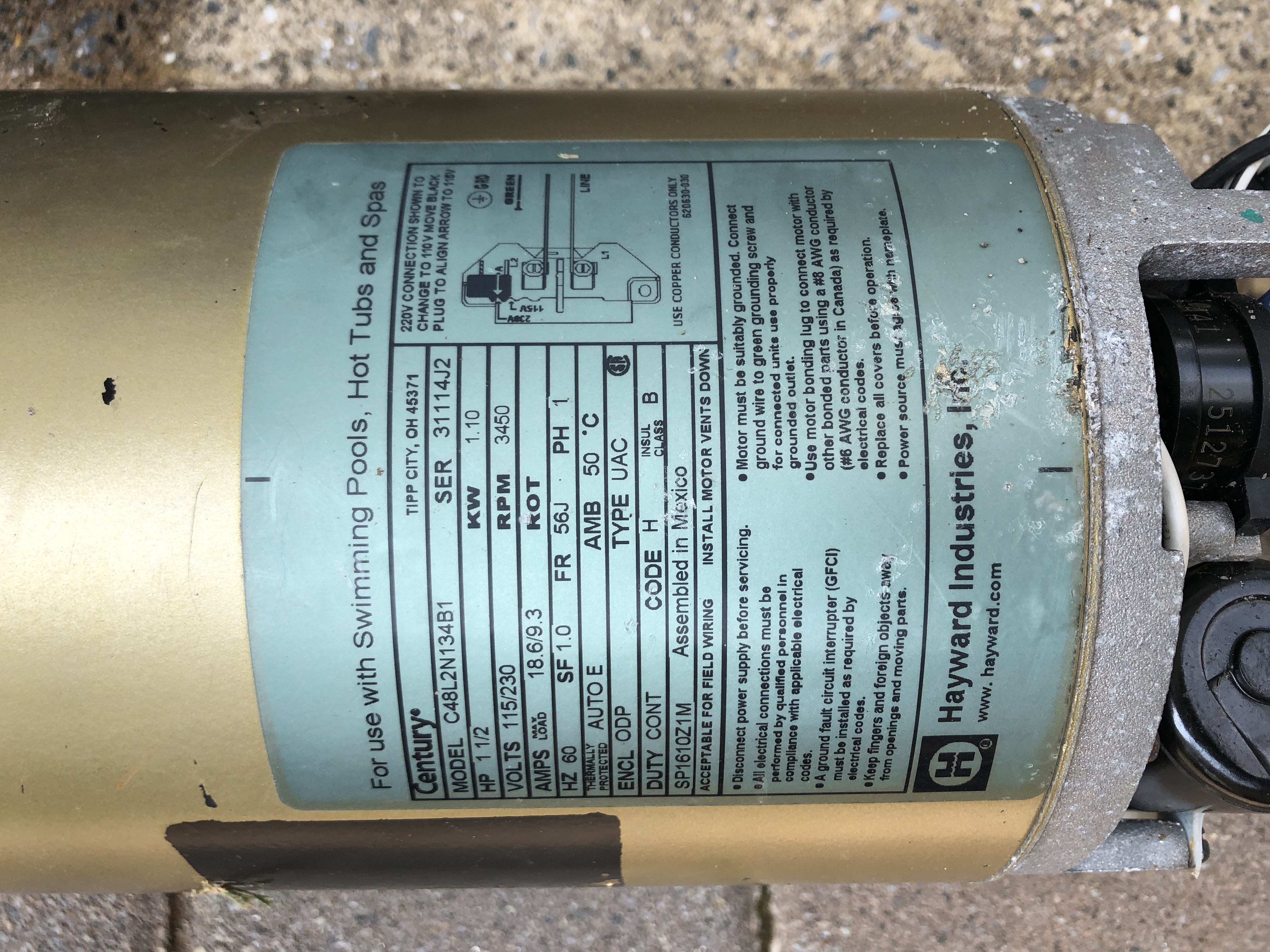 A.O. Smith Century® UST1152 - 1.5 HP Replacement Pool Pump Motor  Round Flange | 56J Frame | Single Speed