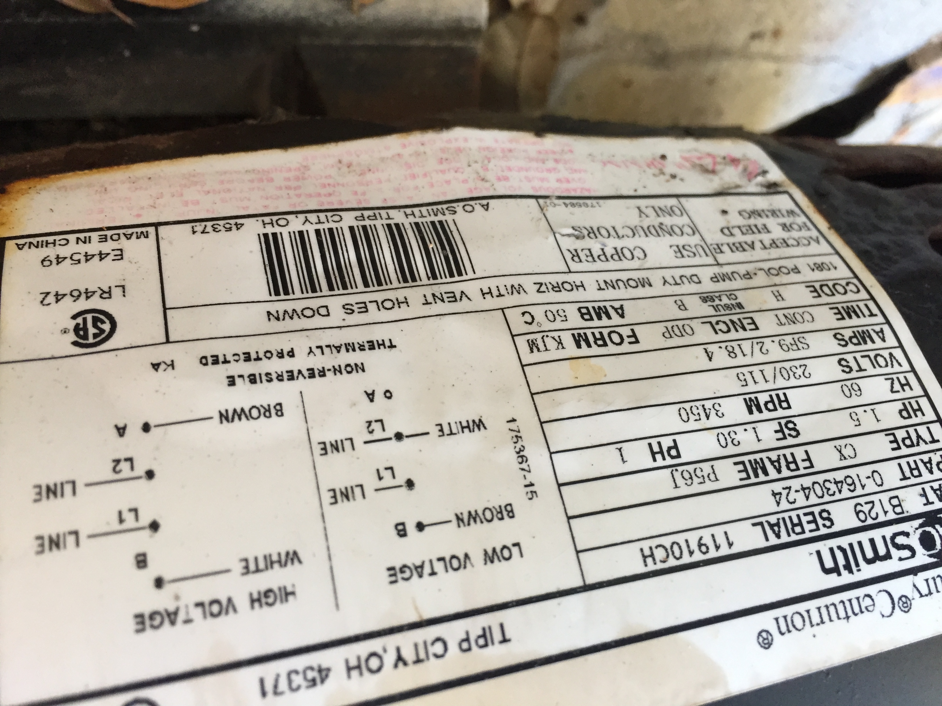 A.O. Smith Century® UST1152 - 1.5 HP Replacement Pool Pump Motor  Round Flange | 56J Frame | Single Speed
