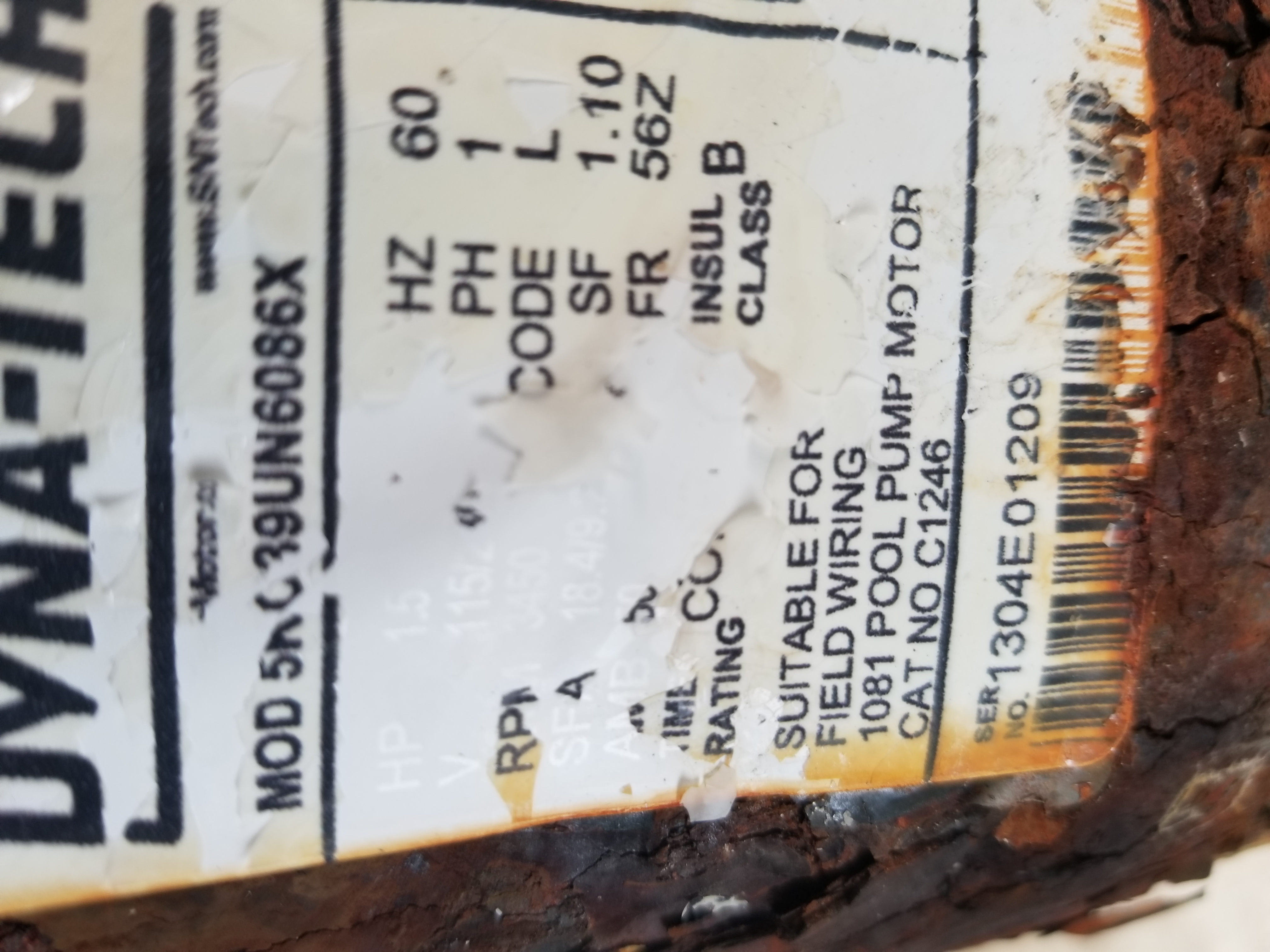 Century® (A.O. Smith) 1.5 HP Up-Rate Pool Pump Motor - USQ1152  Square Flange | 48Y Frame | Single Speed