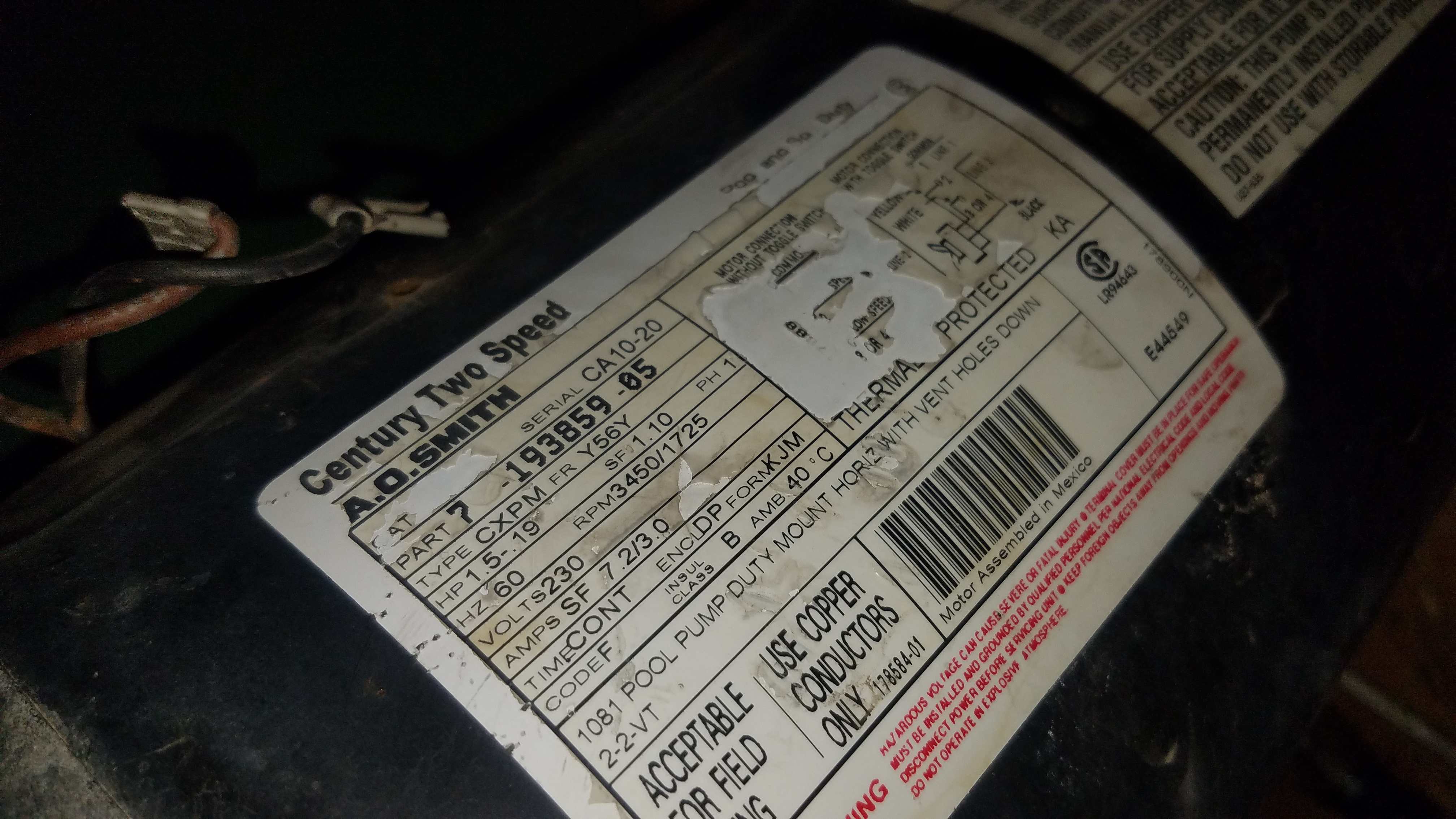 Century® (A.O. Smith) 1.5 HP Up-Rate Pool Pump Motor - USQ1152  Square Flange | 48Y Frame | Single Speed