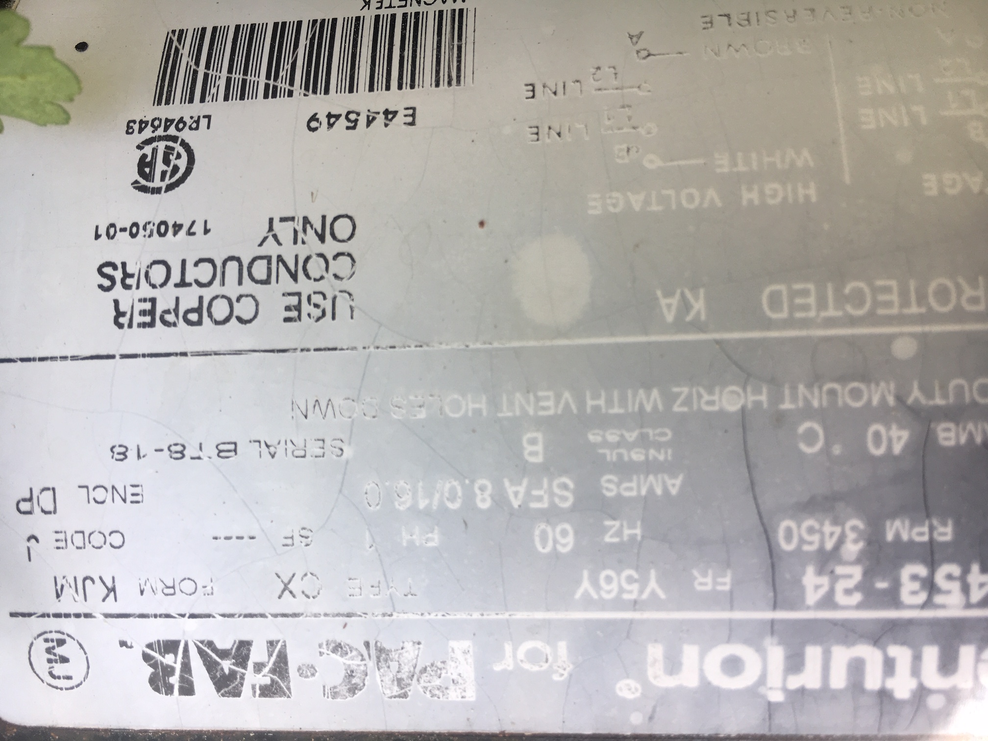 Century (A.O. Smith) 1.5 HP Full Rate Motor, Square Flange 56Y Frame, Single Speed - Model B2858