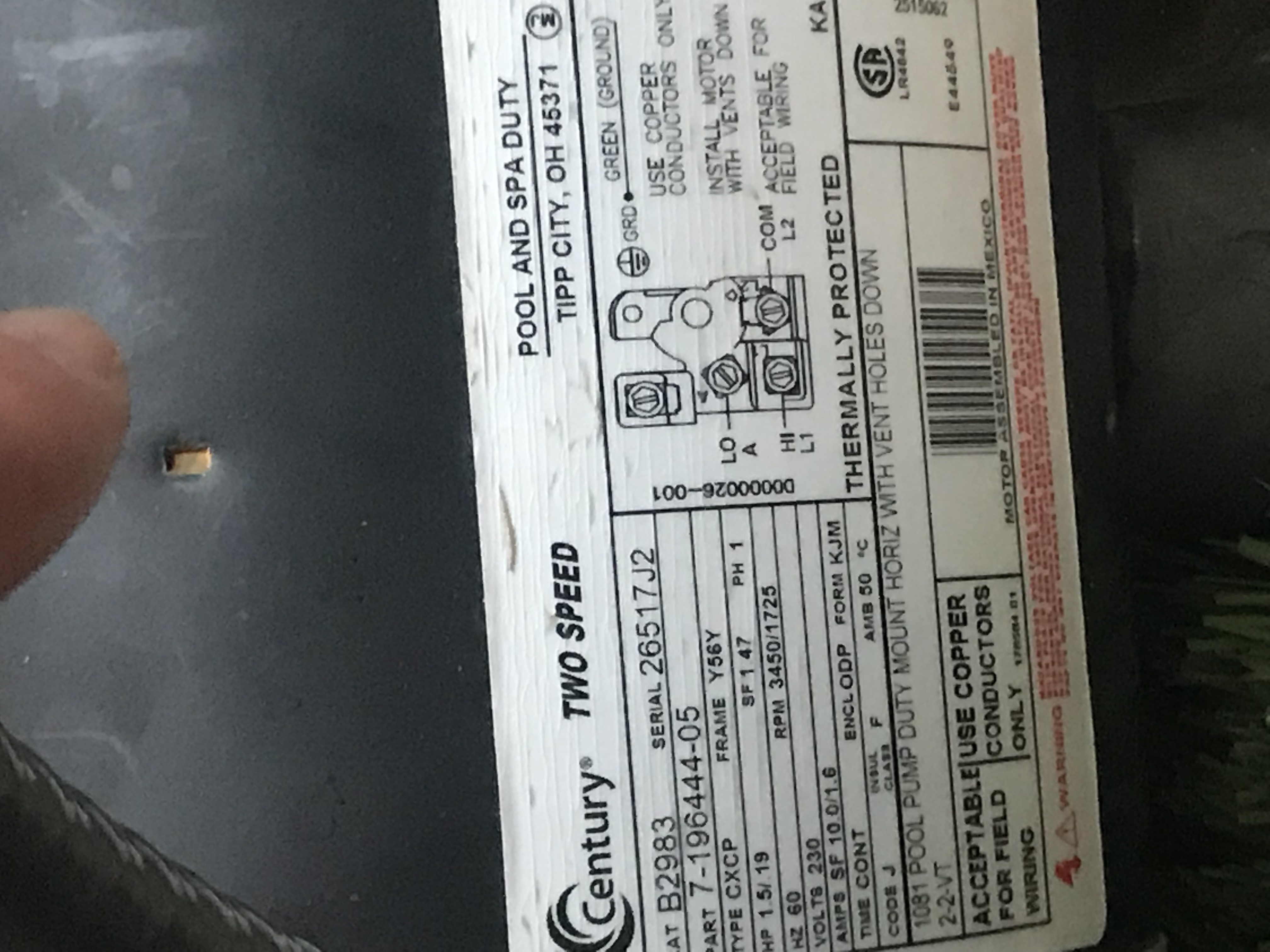 Century (A.O. Smith) 1.65 HP Motor, V-Green, Square Flange 48Y, Variable Speed - Model ECM16SQU