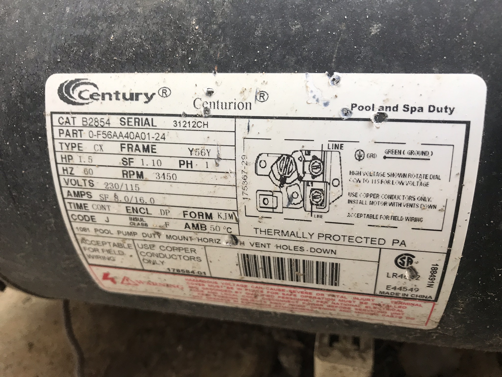 Century (A.O. Smith) 1.65 HP Motor, V-Green, Square Flange 48Y, Variable Speed - Model ECM16SQU
