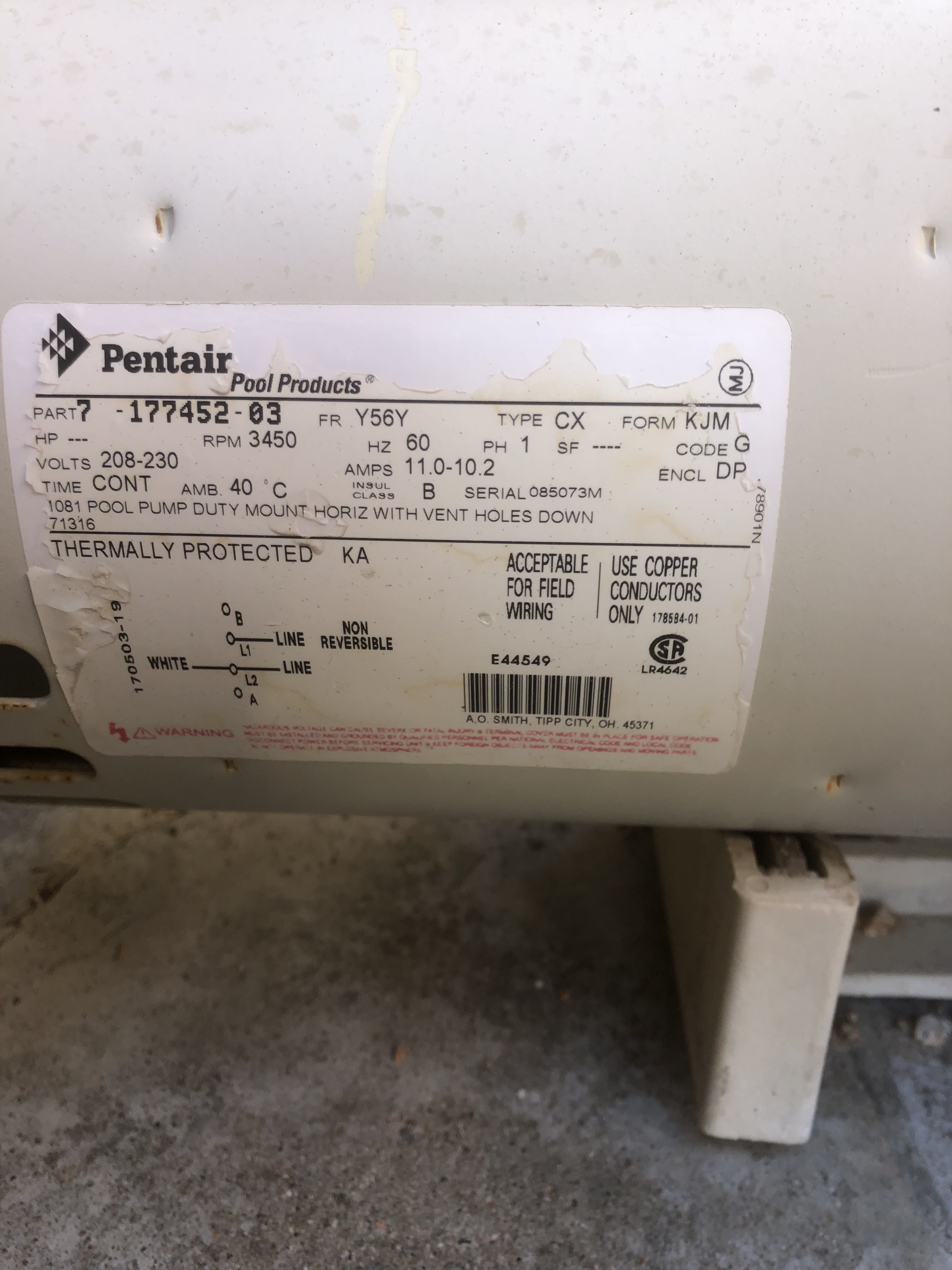 Century® (A.O. Smith) 2.0 HP Up-Rate Pool Pump Motor - B855  Square Flange | 56Y Frame | Single Speed - B2855