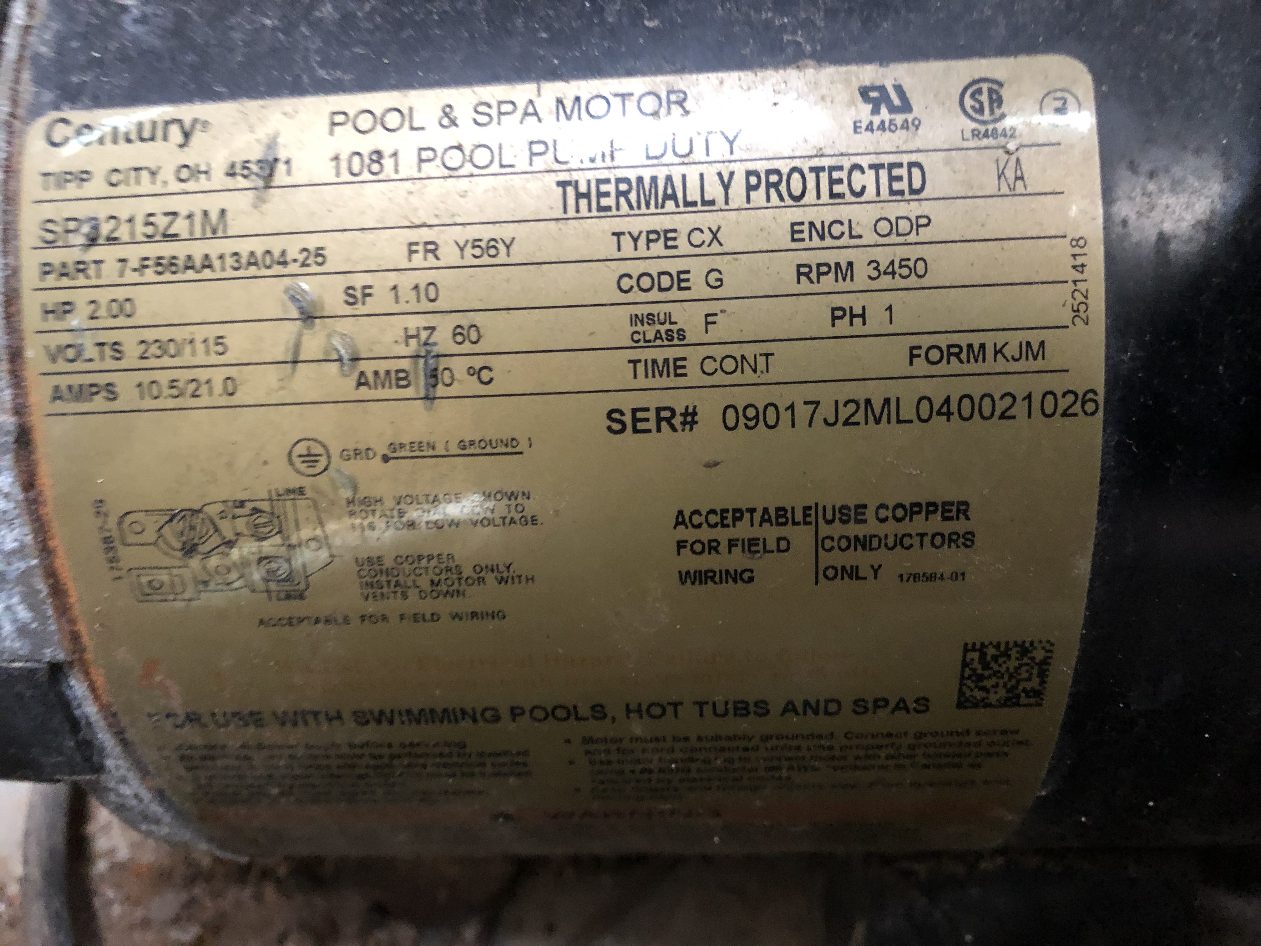 Century® (A.O. Smith) 2.0 HP Up-Rate Pool Pump Motor - B855  Square Flange | 56Y Frame | Single Speed - B2855