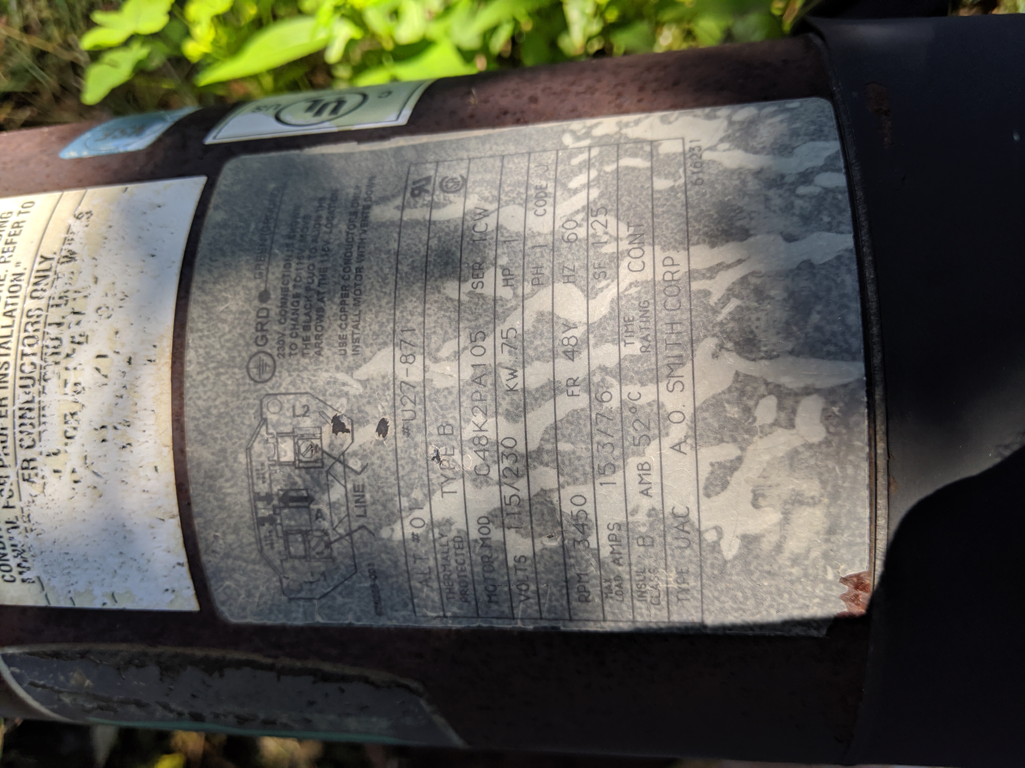 Century® (A.O. Smith) 2.0 HP Up-Rate Pool Pump Motor - USQ1202  Square Flange | 48Y Frame | Single Speed