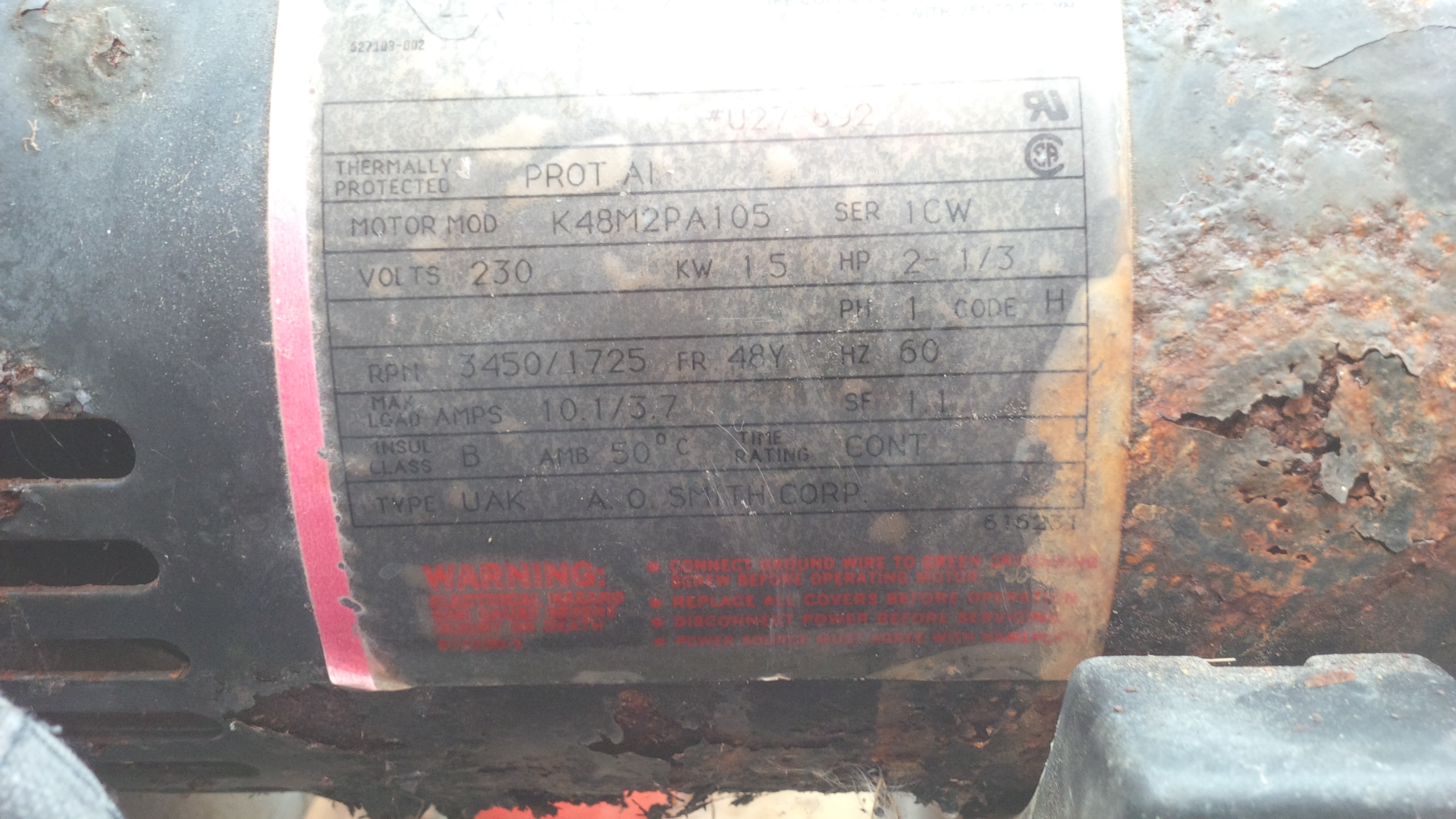 Century® (A.O. Smith) 2.0 HP Up-Rate Pool Pump Motor - USQ1202  Square Flange | 48Y Frame | Single Speed