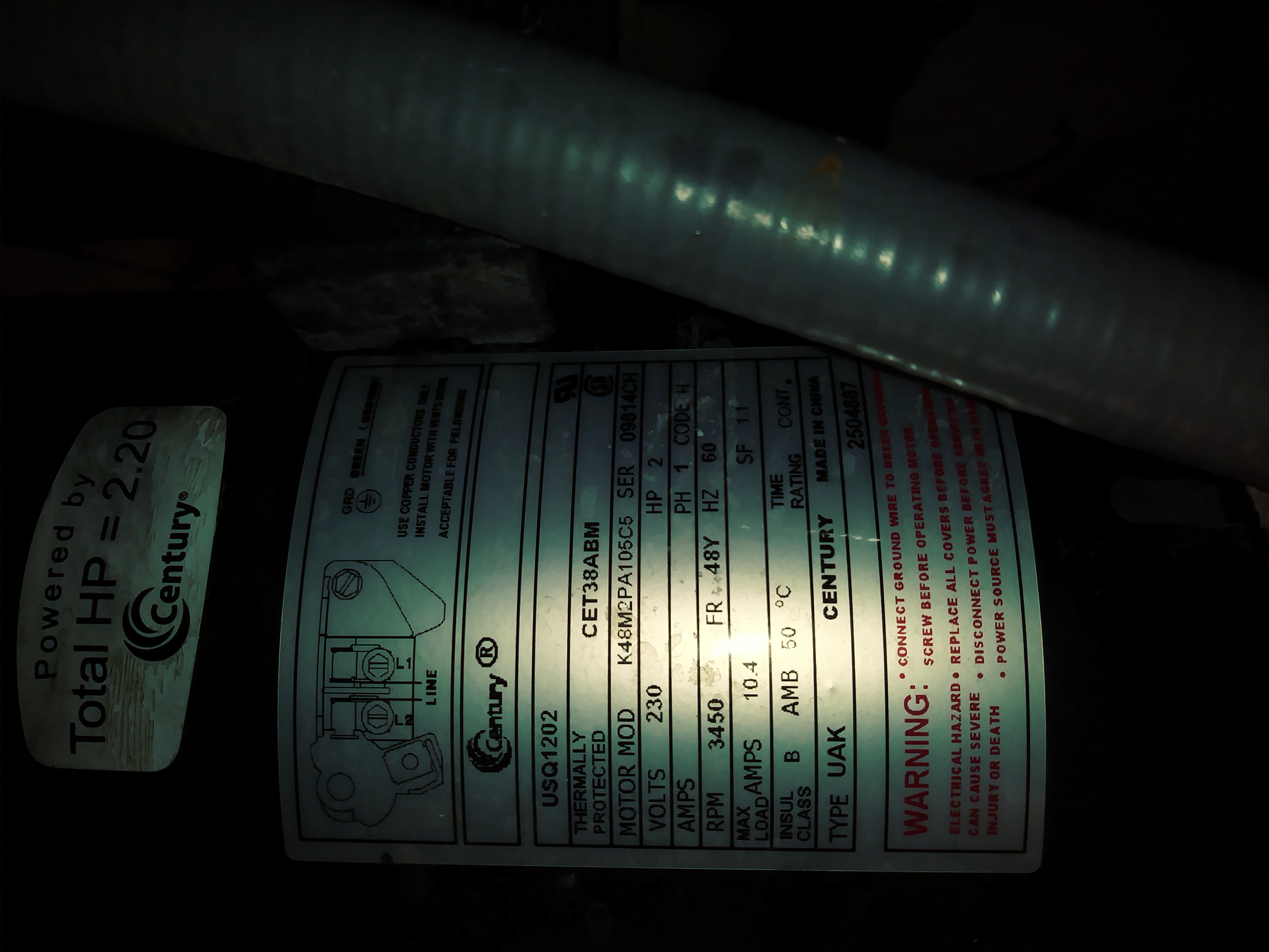 Century® (A.O. Smith) 2.0 HP Up-Rate Pool Pump Motor - USQ1202  Square Flange | 48Y Frame | Single Speed