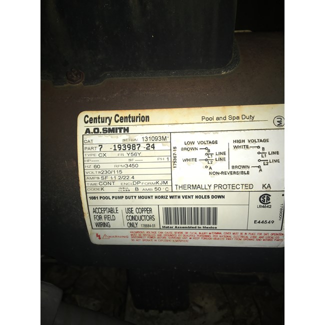 Century (A.O. Smith) 2.0 HP Full Rate, Motor, Square Flange 56Y Frame, Dual Speed - Model B2984