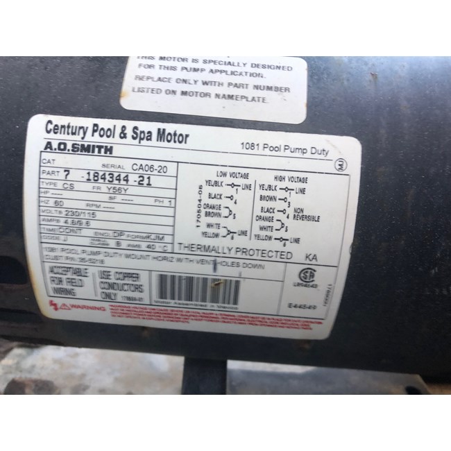 A.O. Smith Century 2.0 HP Square Flange 56Y Full Rate EE Motor - B2843