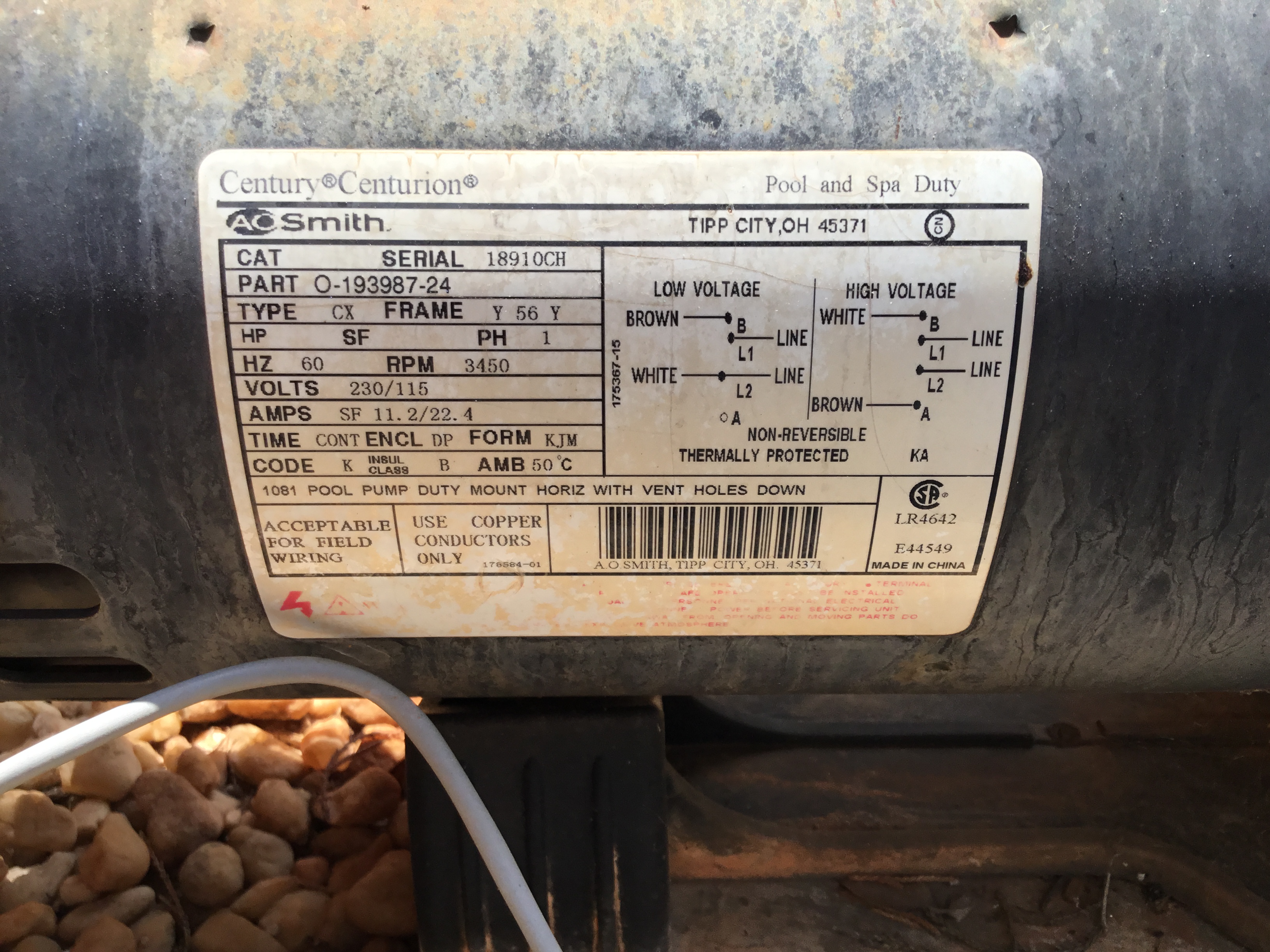 Century (A.O. Smith) 2.0 HP Up Rate Motor, Square Flange 56Y Frame, Single Speed - Model B2859