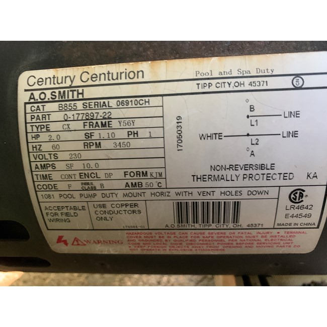 A.O. Smith Century 2.0 HP Square Flange 56Y Up Rate Motor - B2855