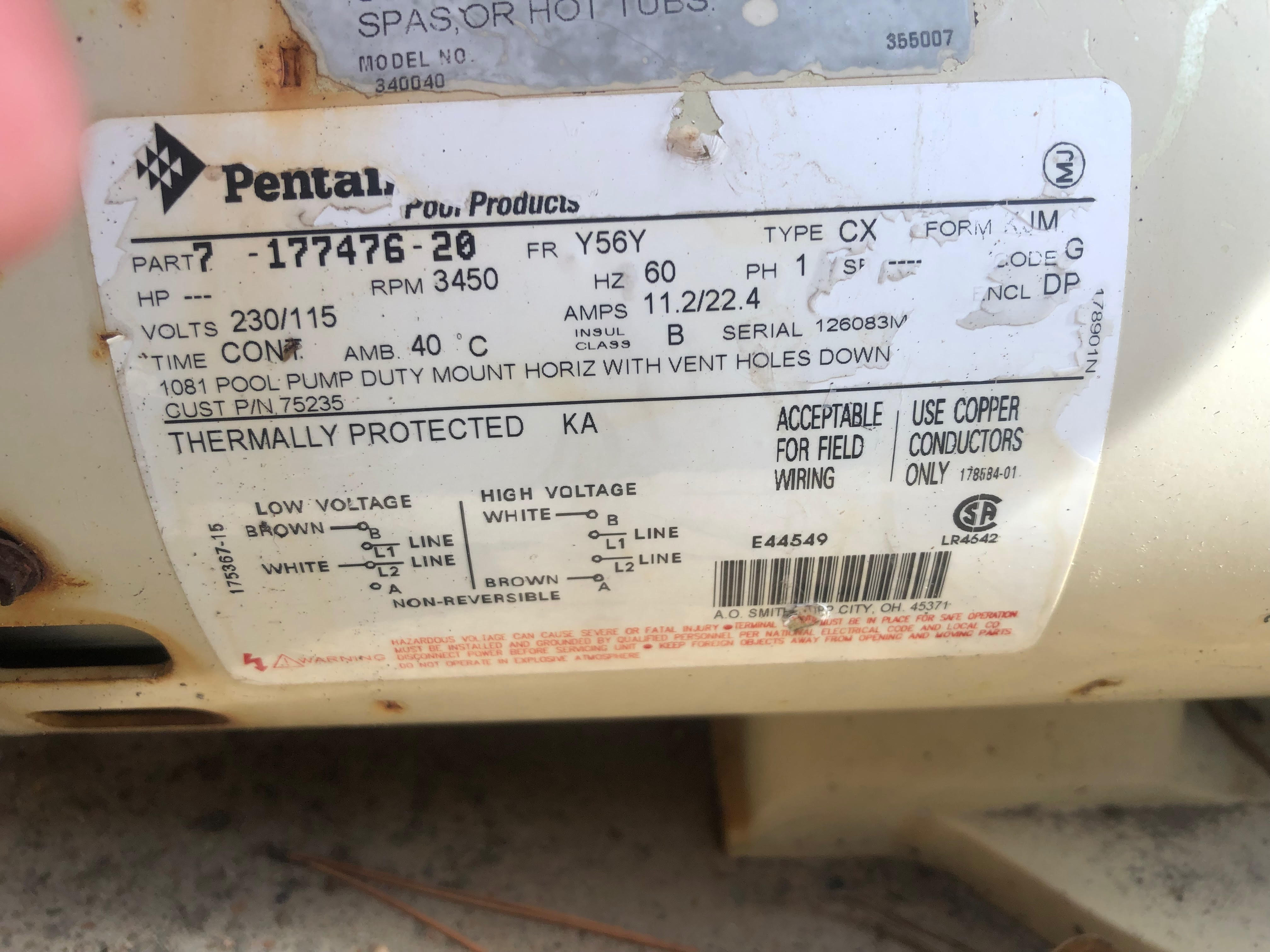 Century® (A.O. Smith) 2.0 HP Up-Rate Pool Pump Motor - B855  Square Flange | 56Y Frame | Single Speed - B2855