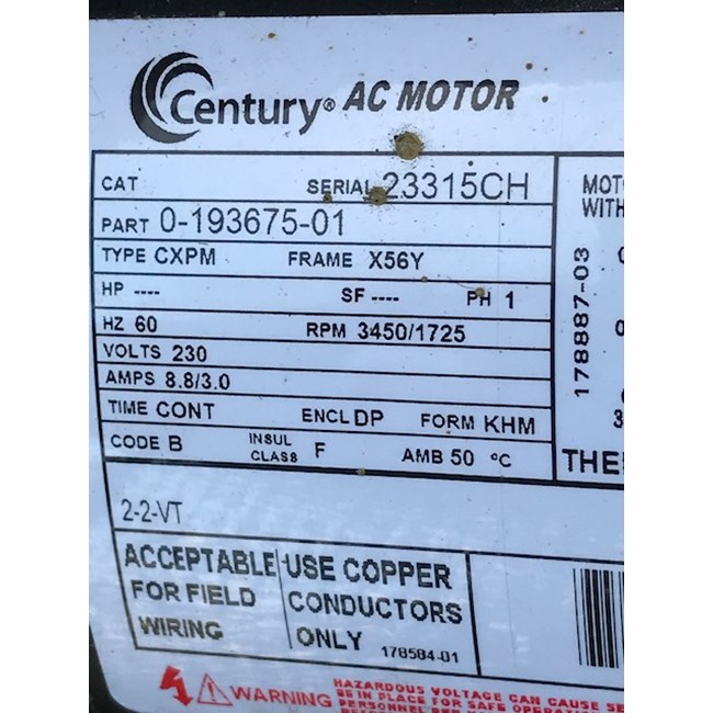 Century (A.O. Smith) 3.0 HP Up Rate Thru Bolt Motor, Square Flange 56Y Frame, Dual Speed - Model B2234