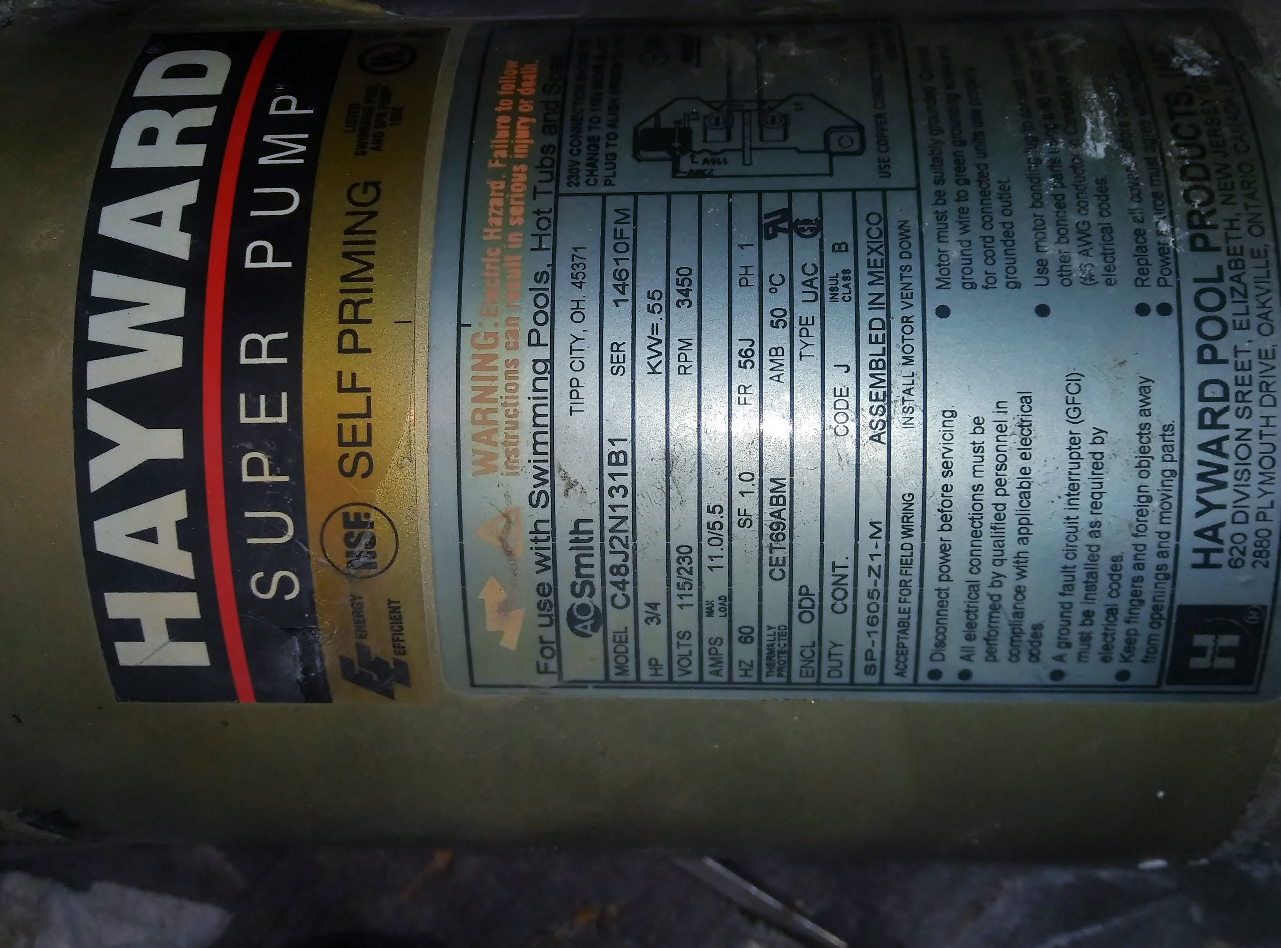 Century (A.O. Smith) 0.75 HP Up Rate Motor, Round Flange 56J Frame, Single Speed - Model UST1072