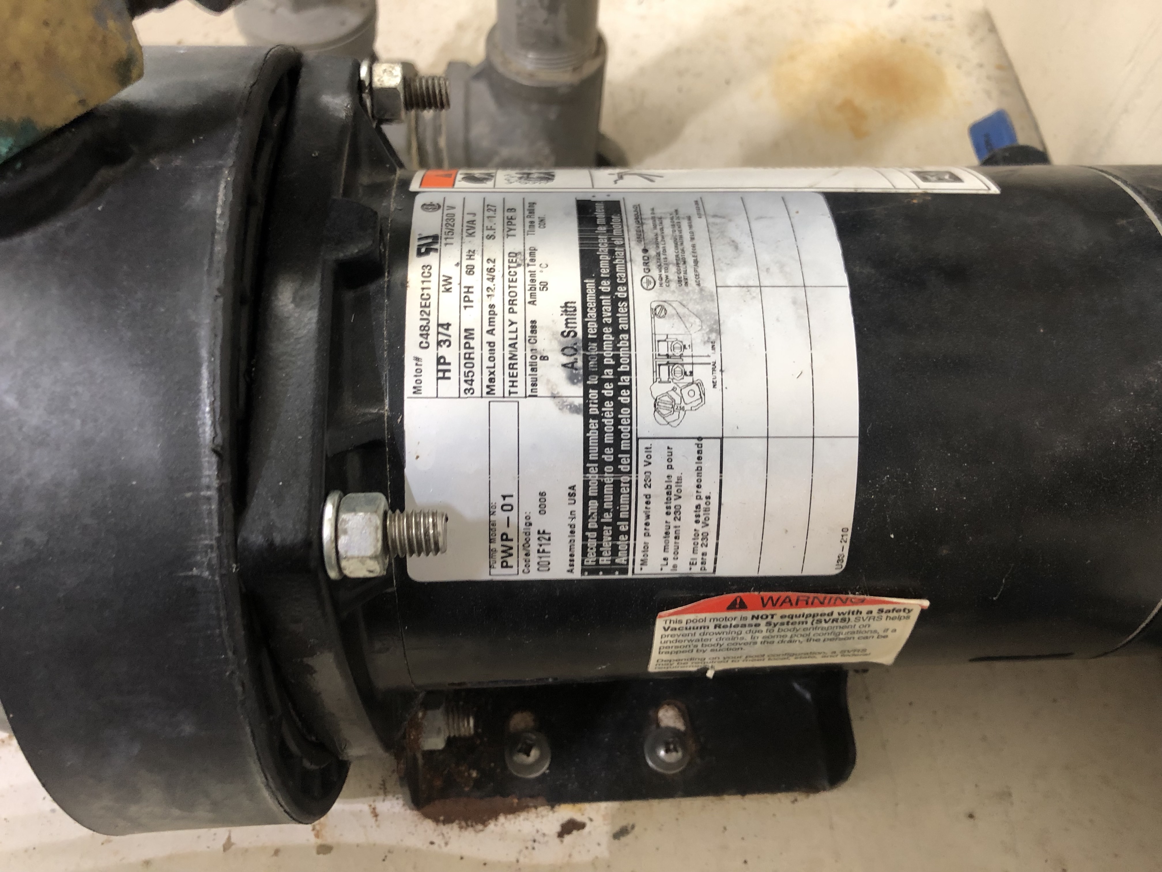 Century (A.O. Smith) 0.75 HP Up Rate Motor, Round Flange 56J Frame, Single Speed - Model UST1072