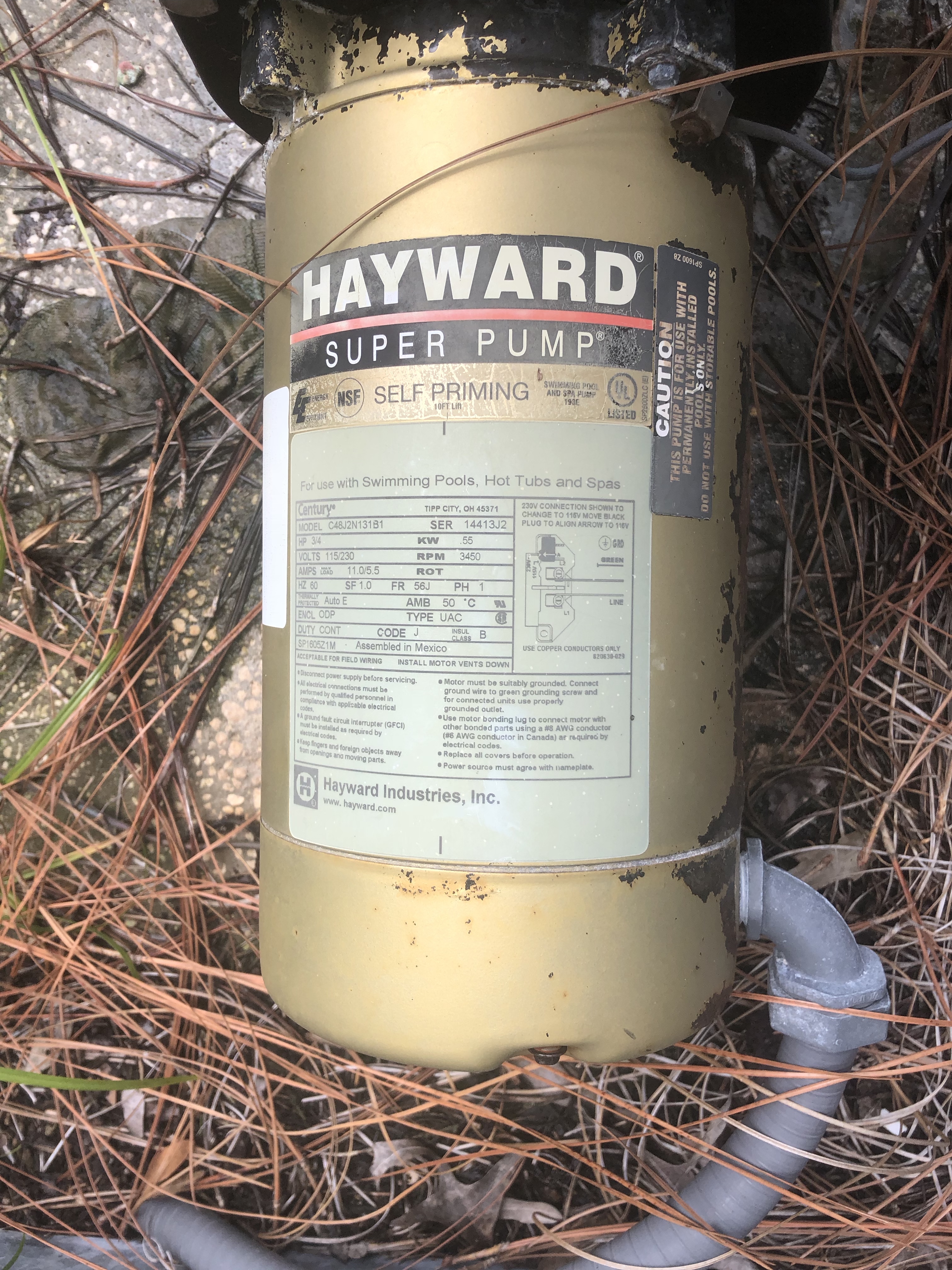 Century (A.O. Smith) 0.75 HP Up Rate Motor, Round Flange 56J Frame, Single Speed - Model UST1072