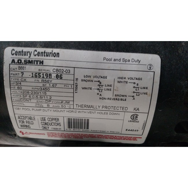 A.O. Smith Century 3/4 HP Square Flange 56Y Full Rate EE Motor - B2661