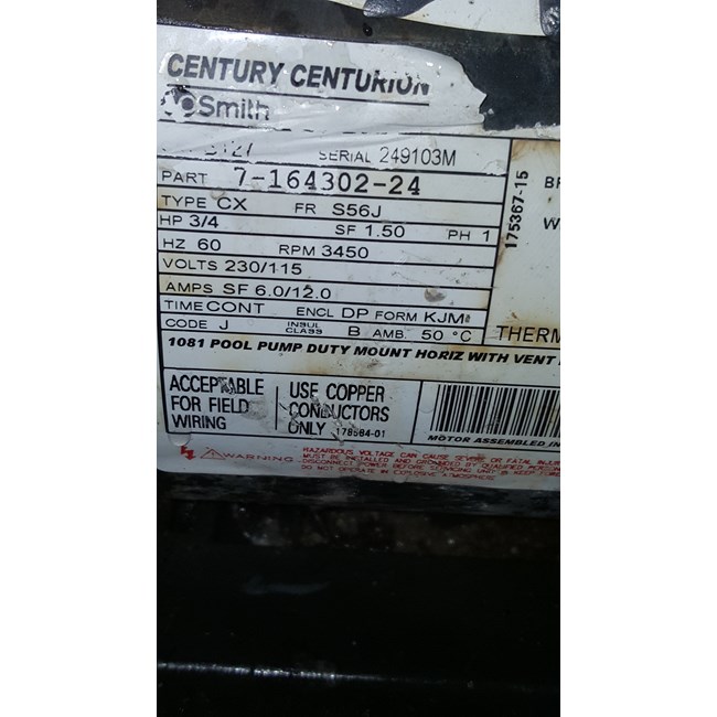 Century (A.O. Smith) .75 HP Full Rate Energy Efficient Motor, Square Flange 56Y Frame, Single Speed - Model B661 - B2661