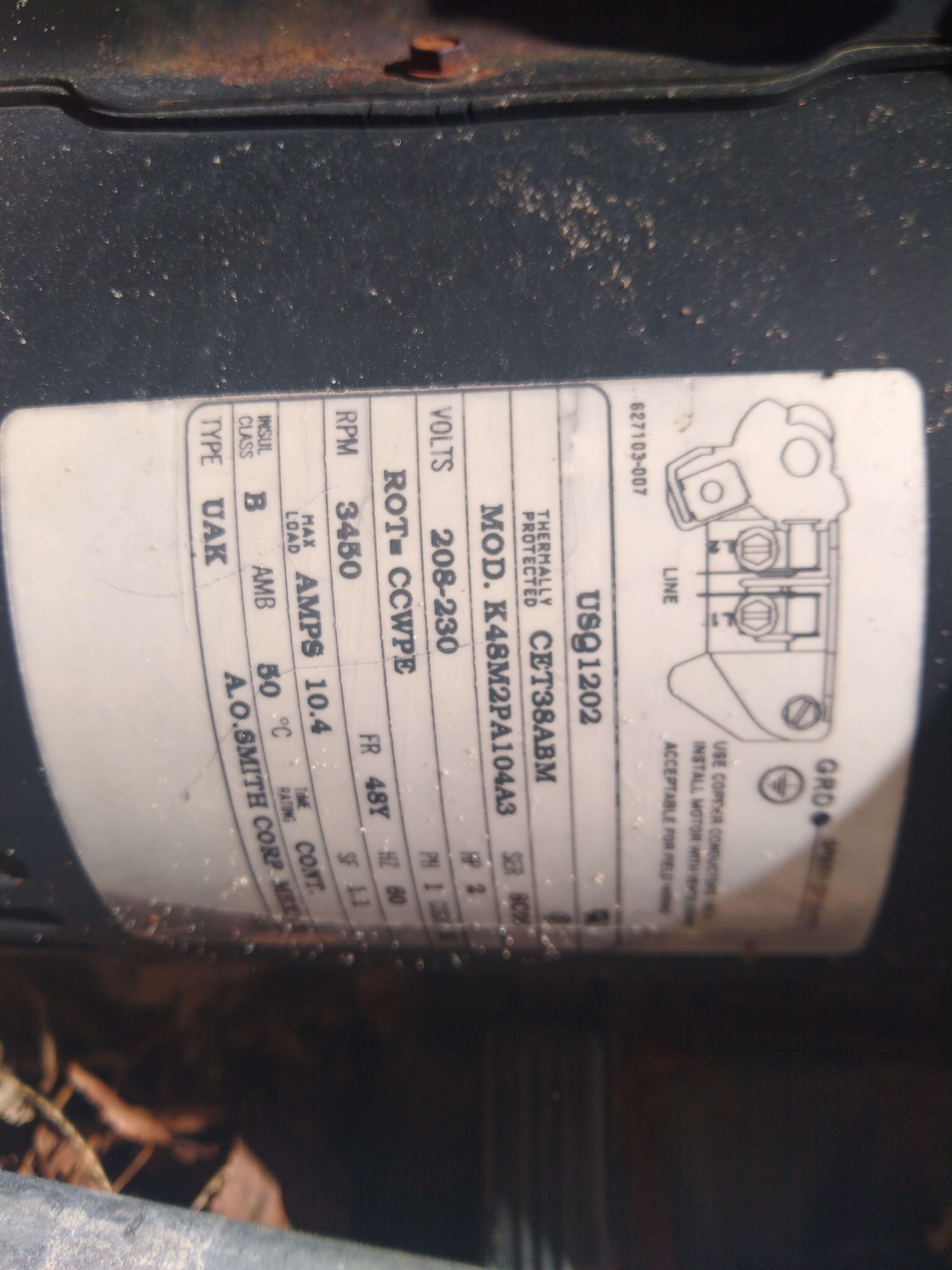 Century® (A.O. Smith) 2.0 HP Up-Rate Pool Pump Motor - USQ1202  Square Flange | 48Y Frame | Single Speed