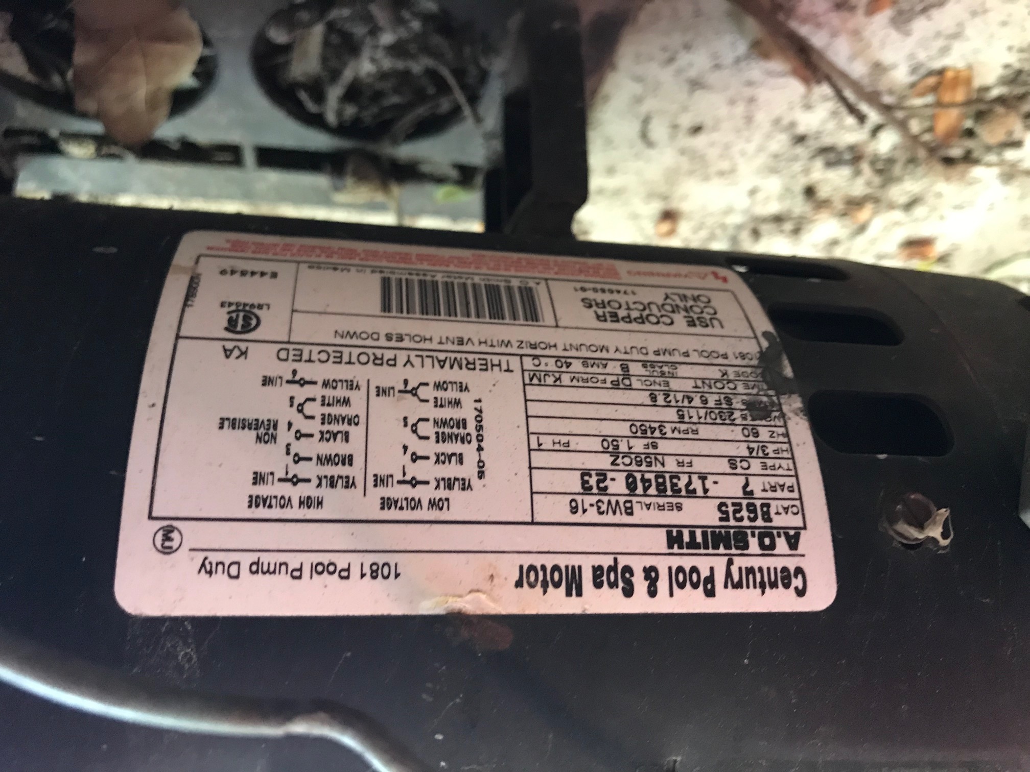 A.O. Smith Polaris Booster Pump 3/4 HP Motor - B625 ... ao smith pool pump wiring diagram 