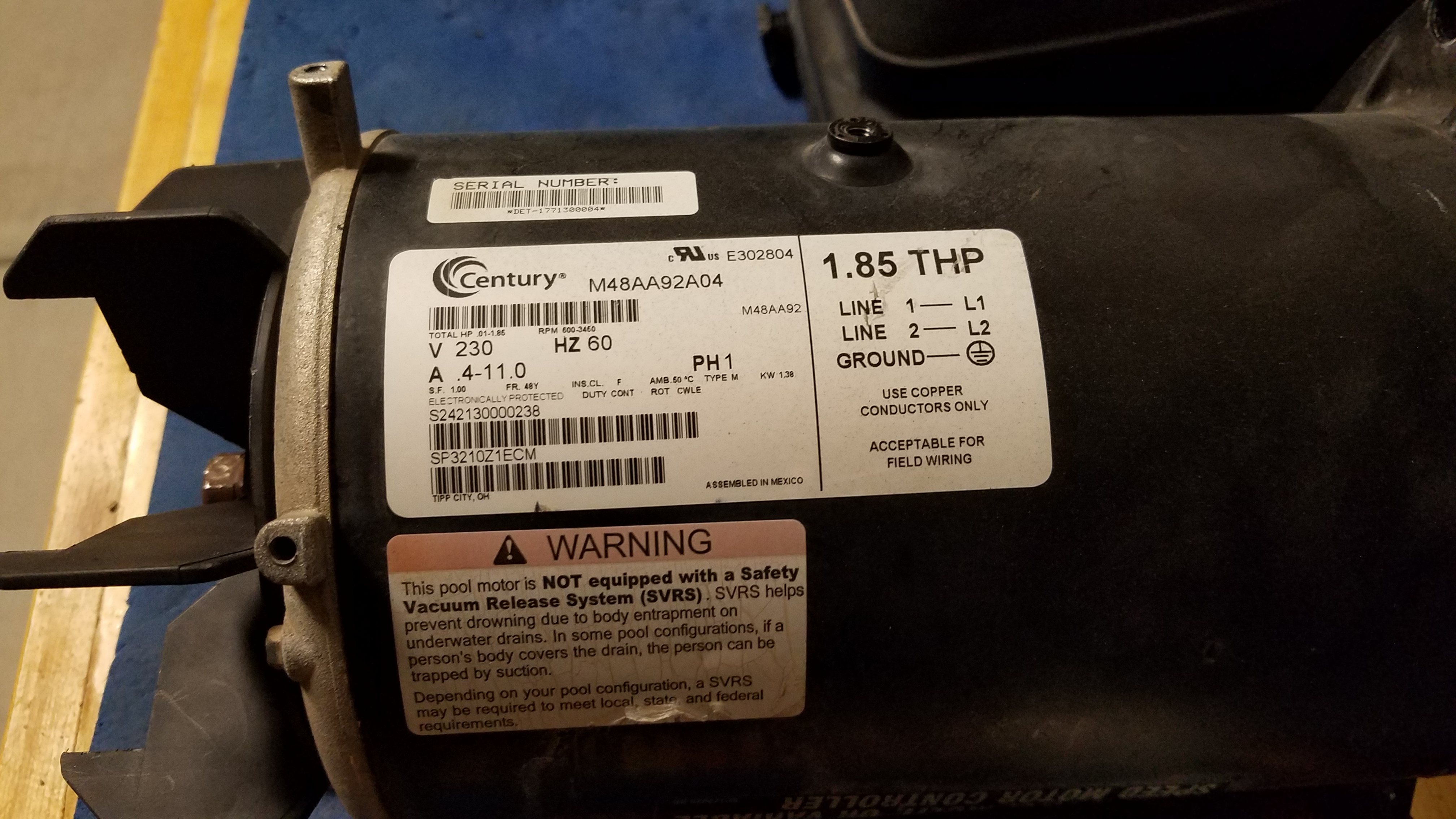 Century (A.O. Smith) 1.65 HP Motor, V-Green, Square Flange 48Y, Variable Speed - Model ECM16SQU