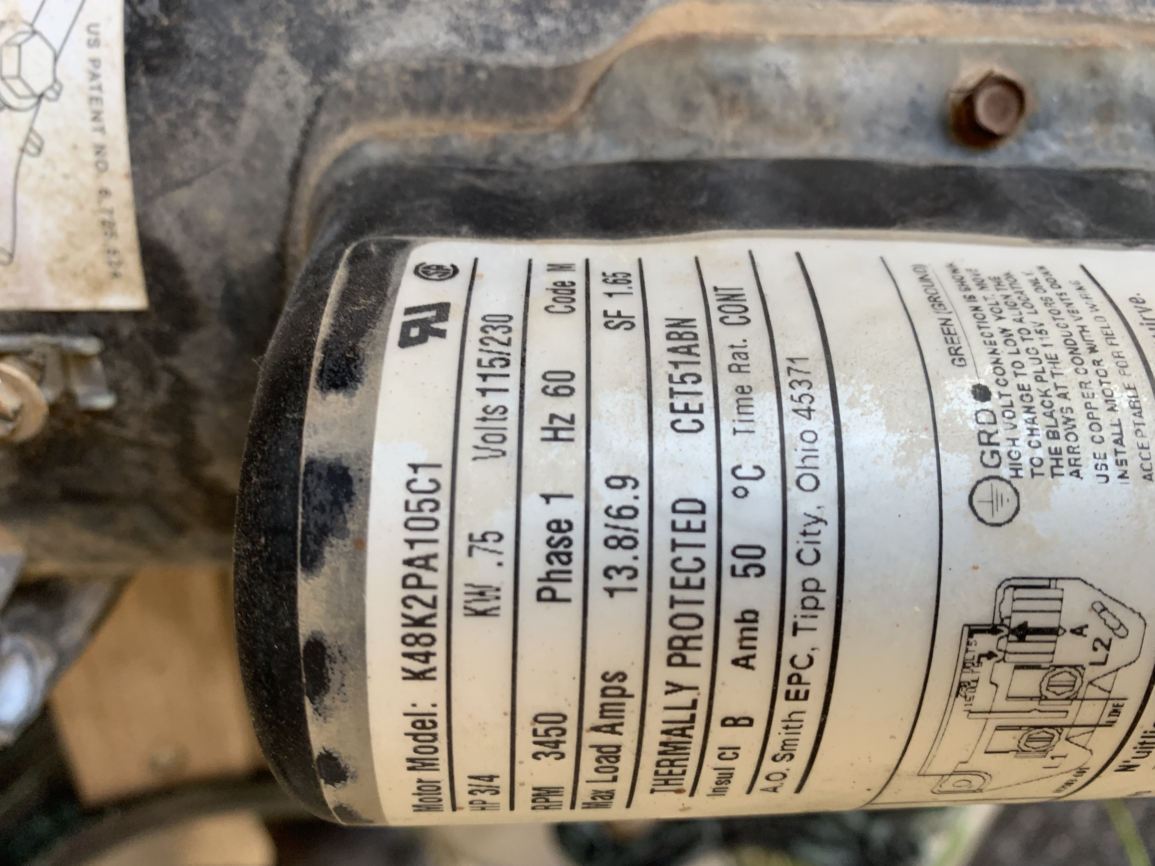 Century (A.O. Smith) 1.65 HP Motor, V-Green, Square Flange 48Y, Variable Speed - Model ECM16SQU