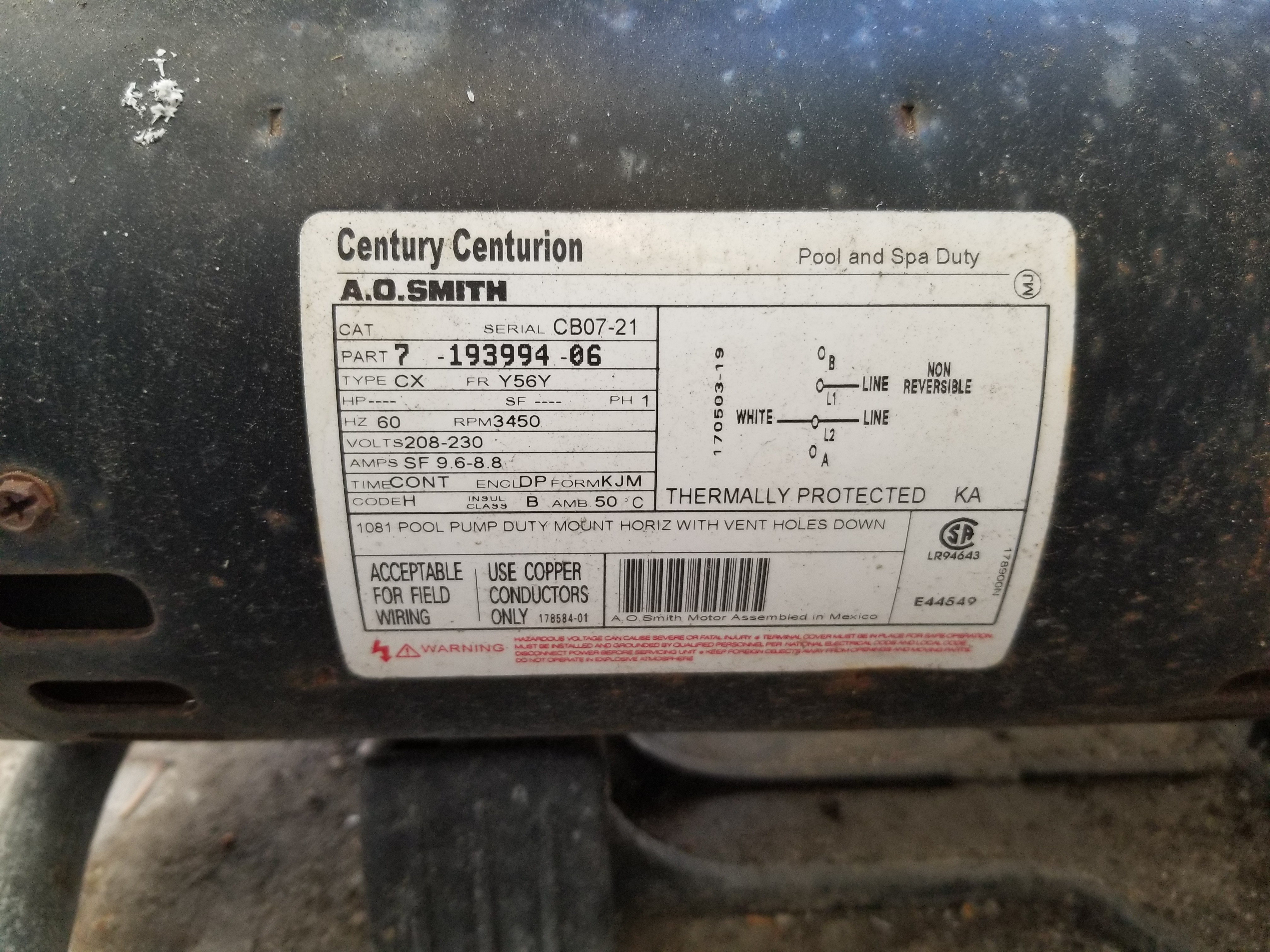 Century (A.O. Smith) 1.65 HP Motor, V-Green, Square Flange 48Y, Variable Speed - Model ECM16SQU