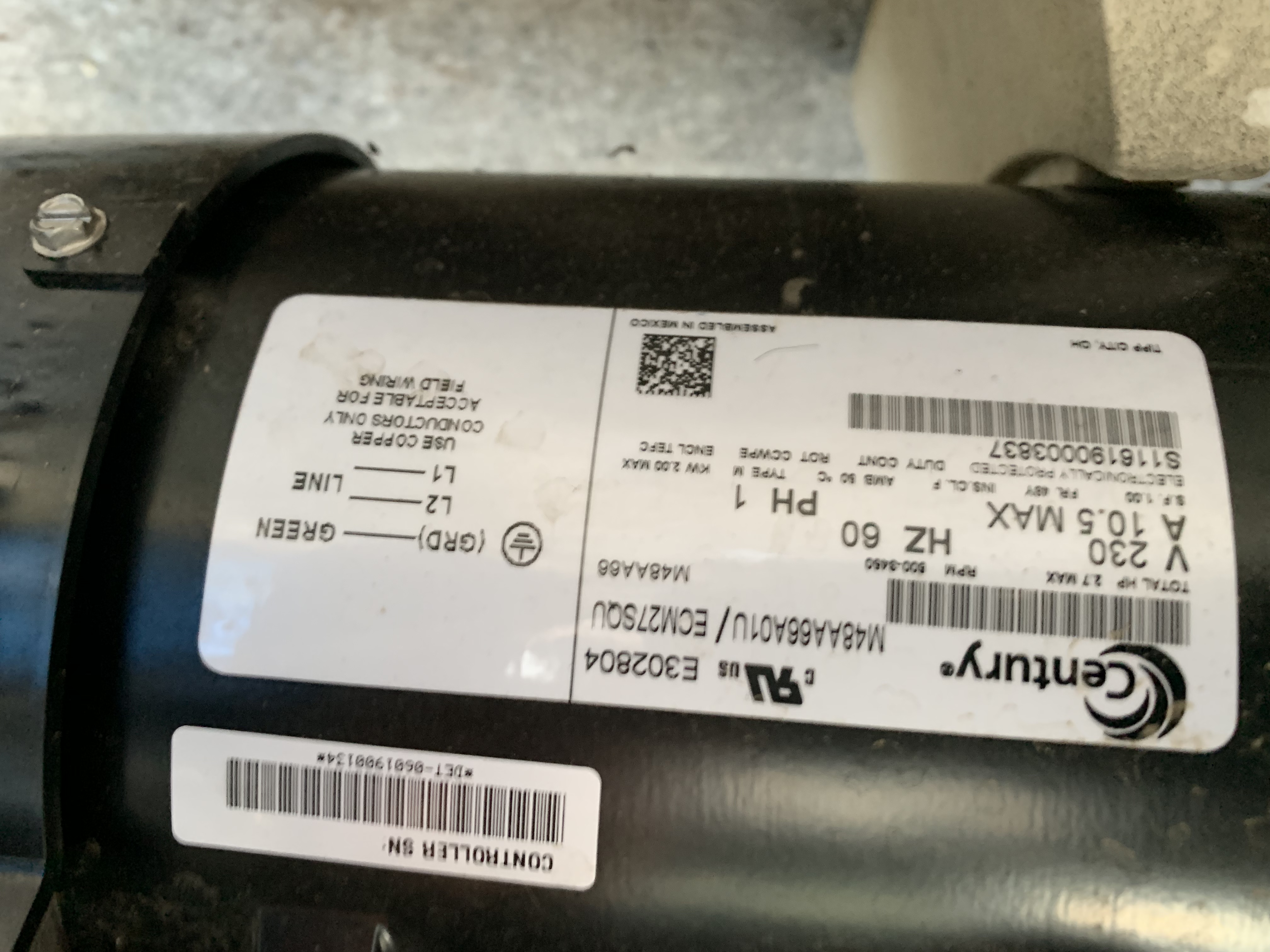 A.O. Smith Discontinued V-Green 2.7 HP Square Flange 48Y Variable Speed Motor - ECM27SQU