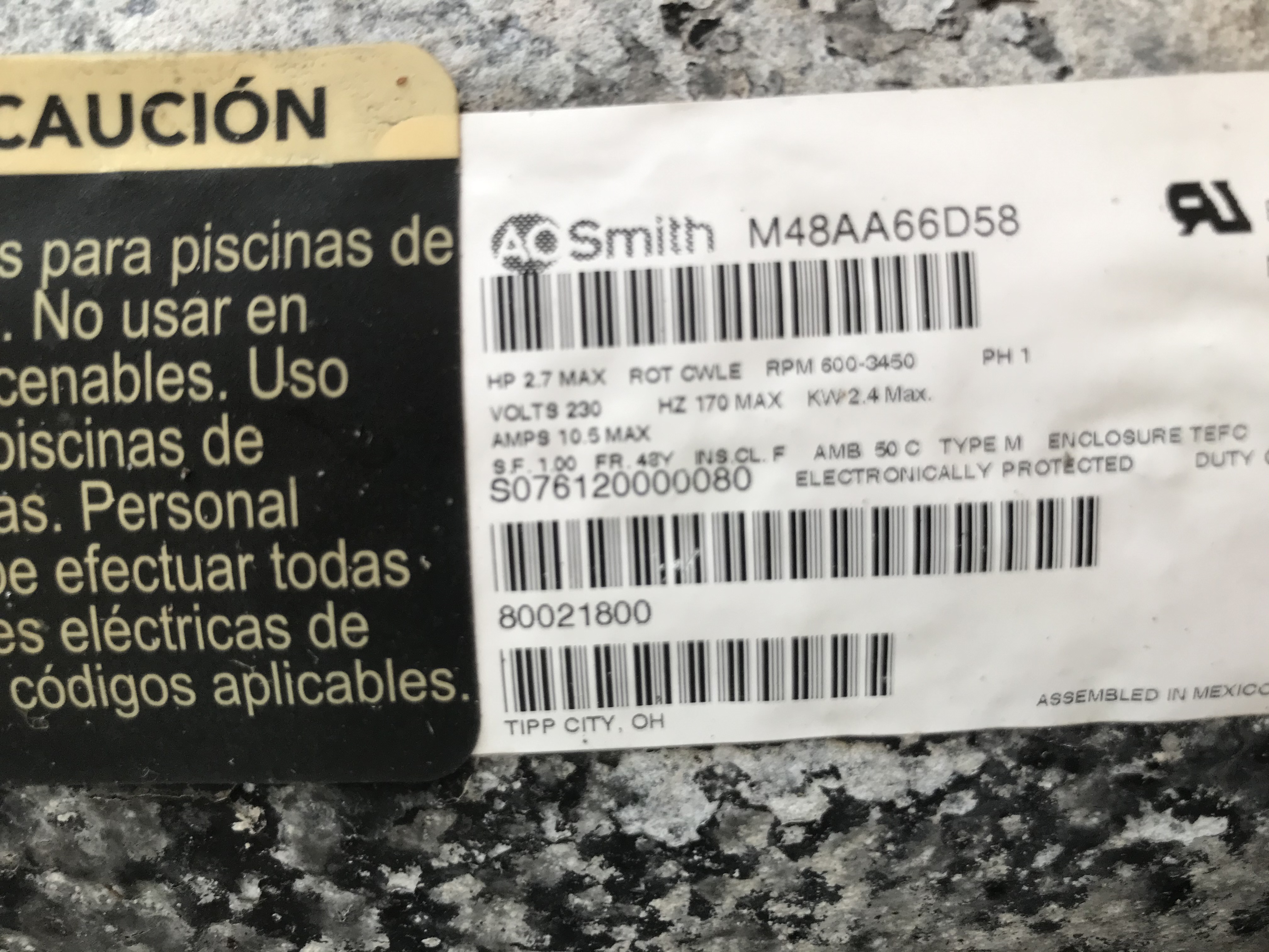 A.O. Smith Discontinued V-Green 2.7 HP Square Flange 48Y Variable Speed Motor - ECM27SQU
