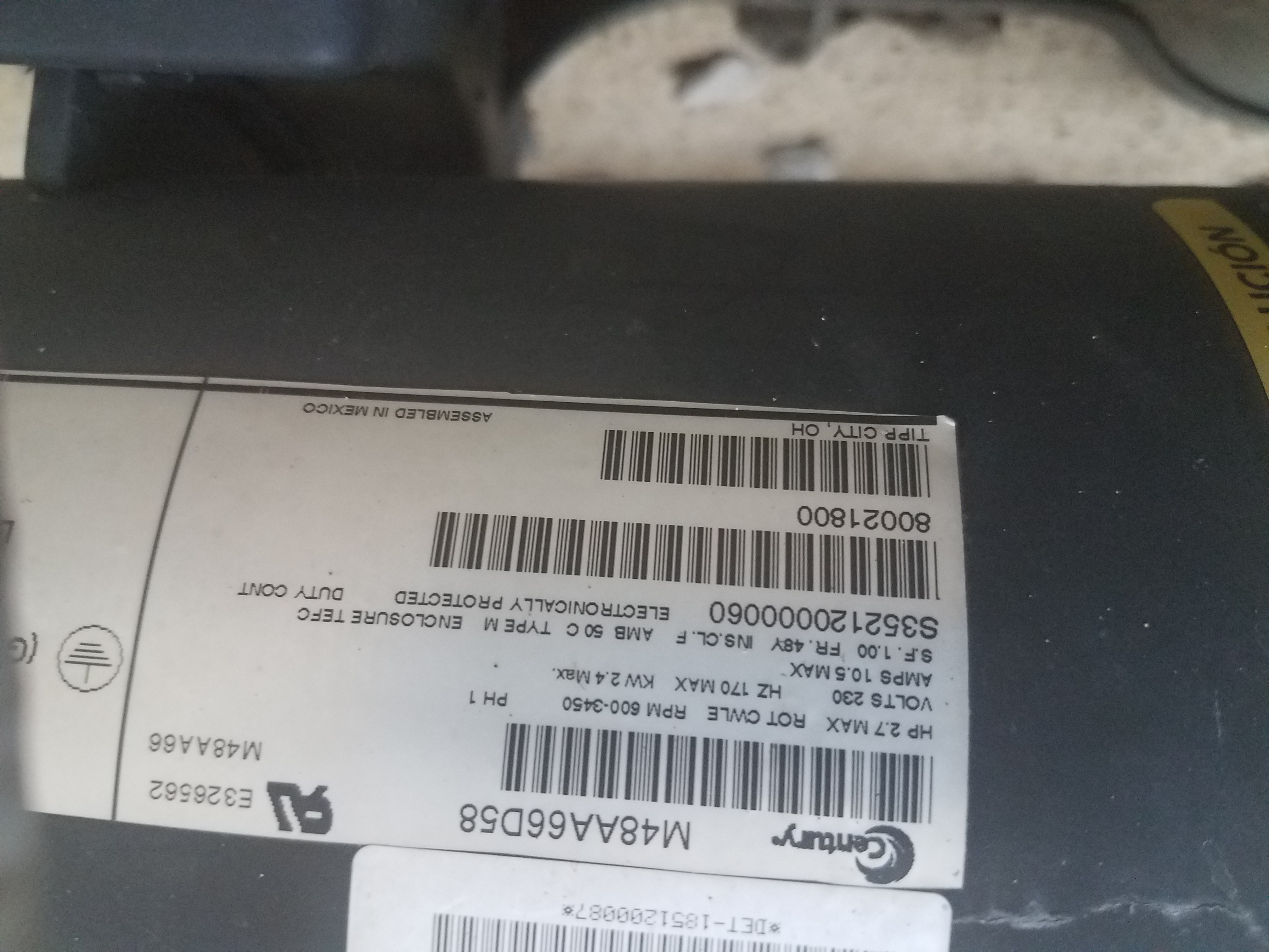 A.O. Smith Discontinued V-Green 2.7 HP Square Flange 48Y Variable Speed Motor - ECM27SQU