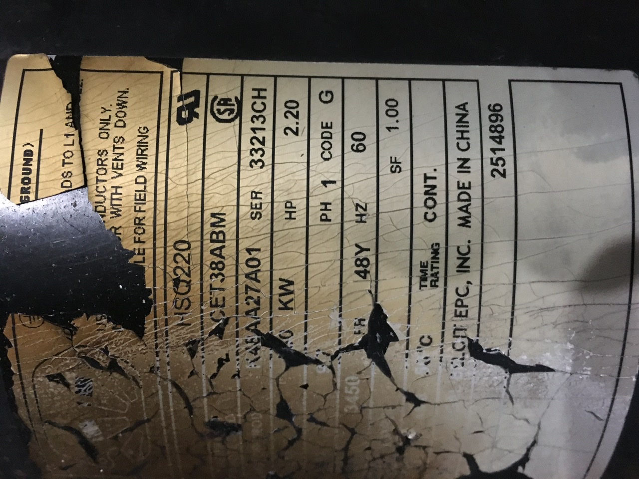 A.O. Smith Discontinued V-Green 2.7 HP Square Flange 48Y Variable Speed Motor - ECM27SQU