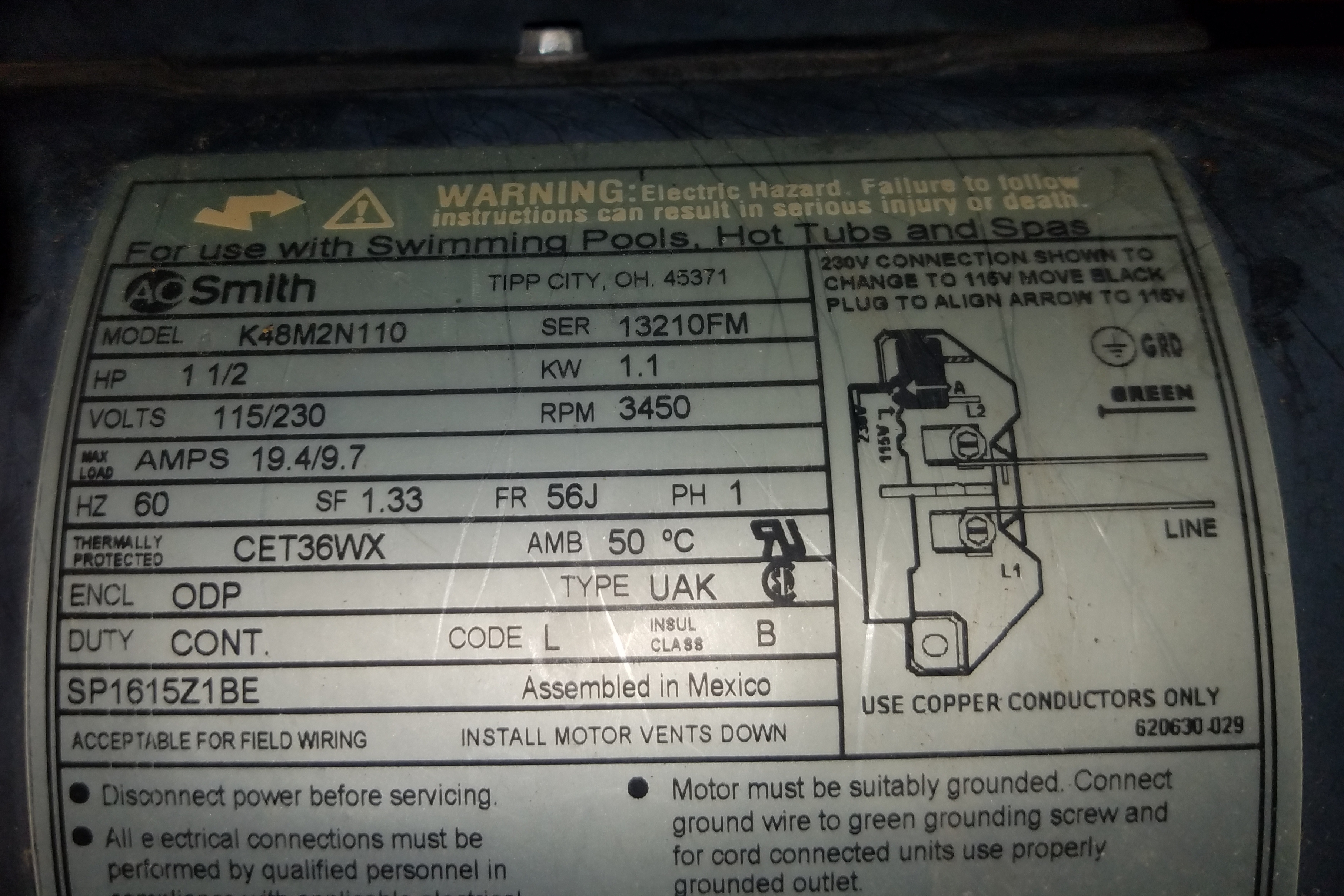 A.O. Smith Discontinued V-Green 2.7 HP Square Flange 48Y Variable Speed Motor - ECM27SQU