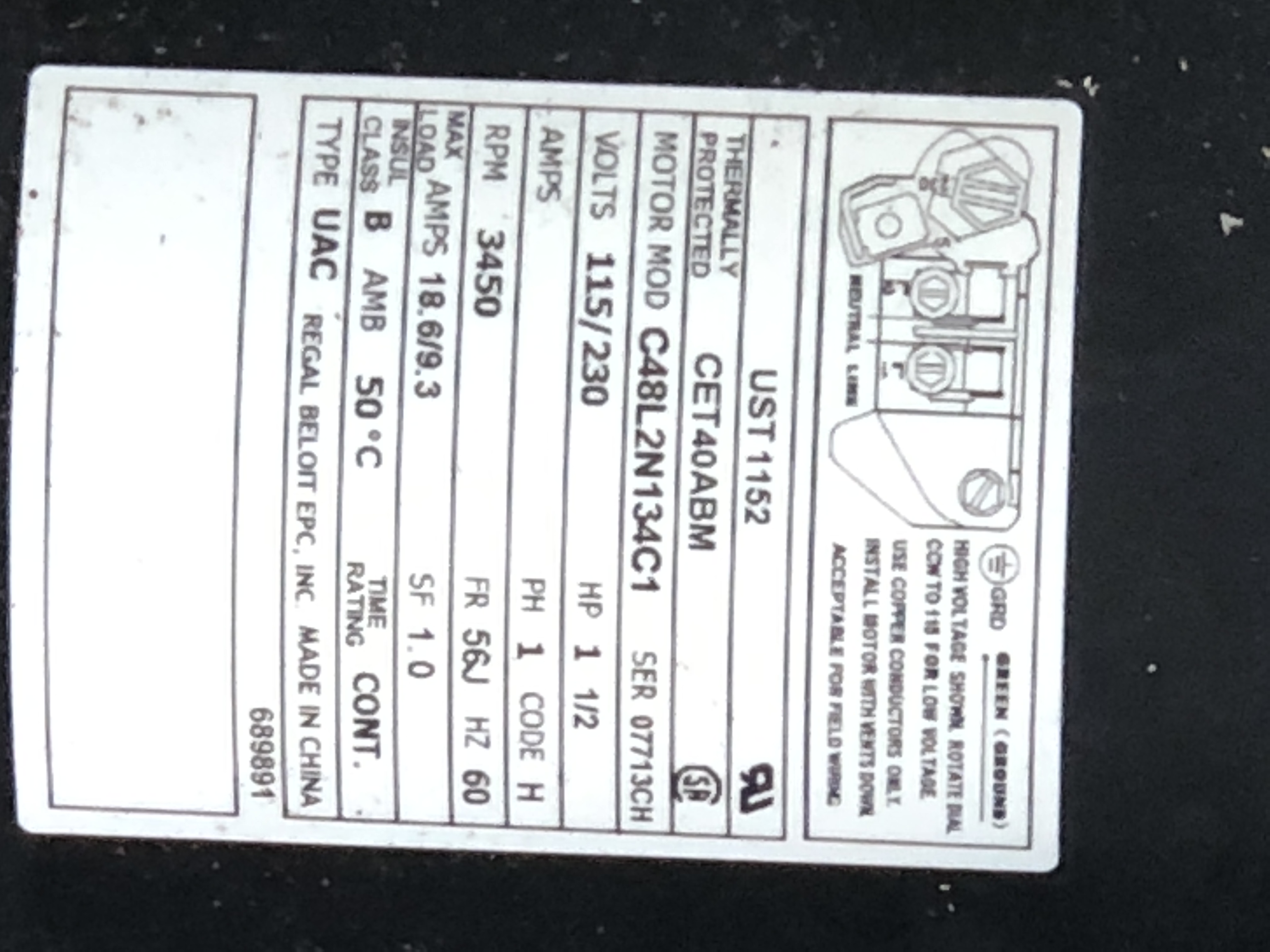 A.O. Smith Century® UST1152 - 1.5 HP Replacement Pool Pump Motor  Round Flange | 56J Frame | Single Speed