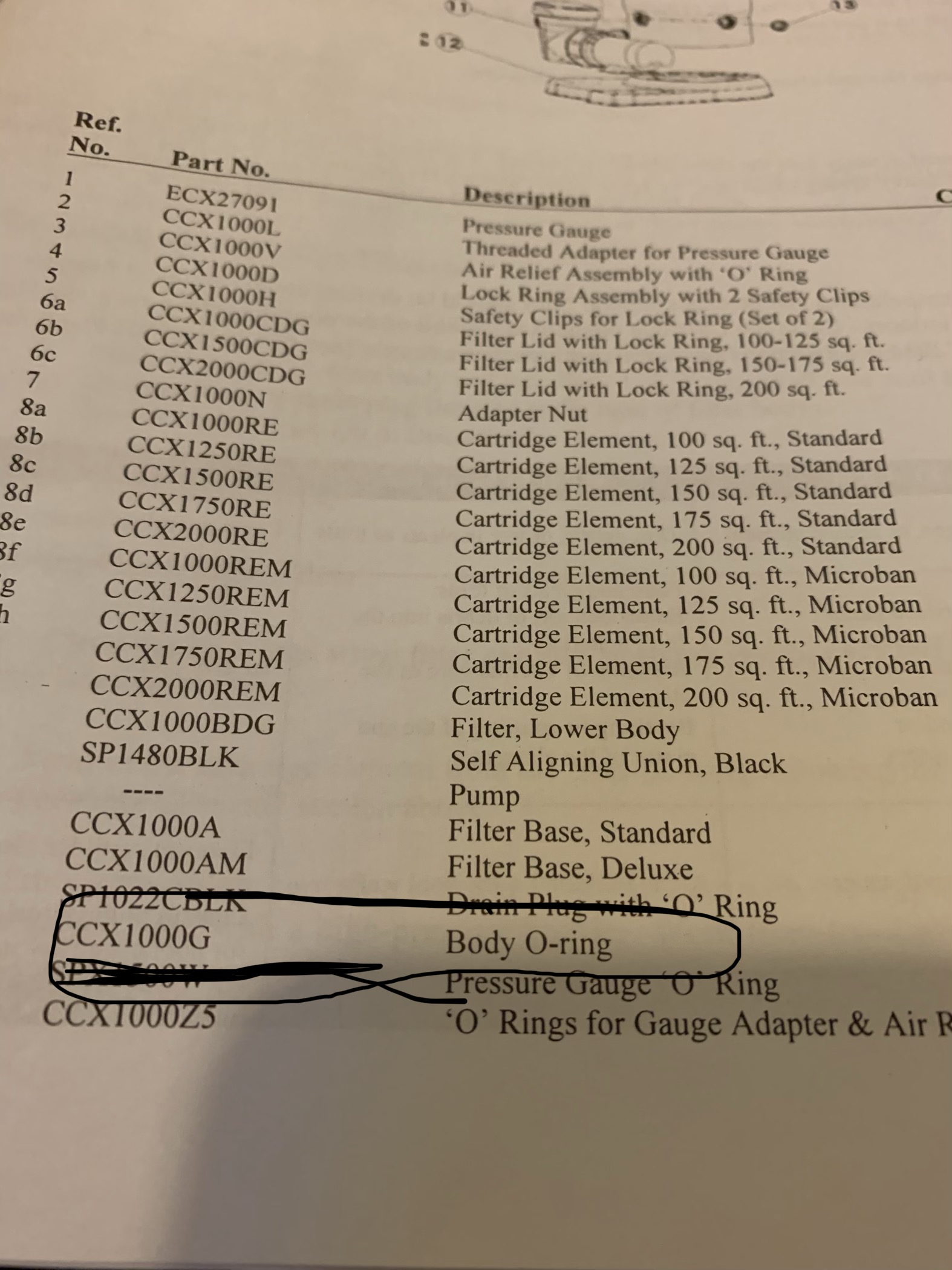 Hayward XStream Body Oring CCX1000G