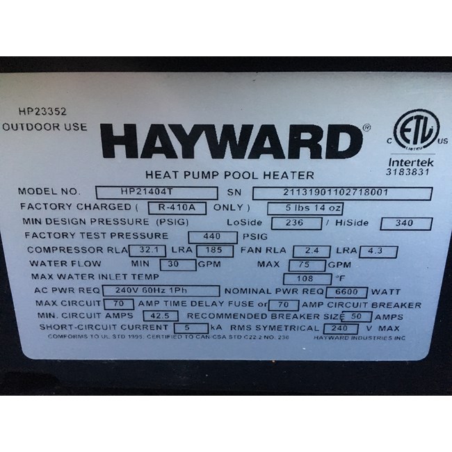 Hayward HeatPro Heat Pump, 140,000 BTU, Titanium Heat Exchanger - Model W3HP21404T
