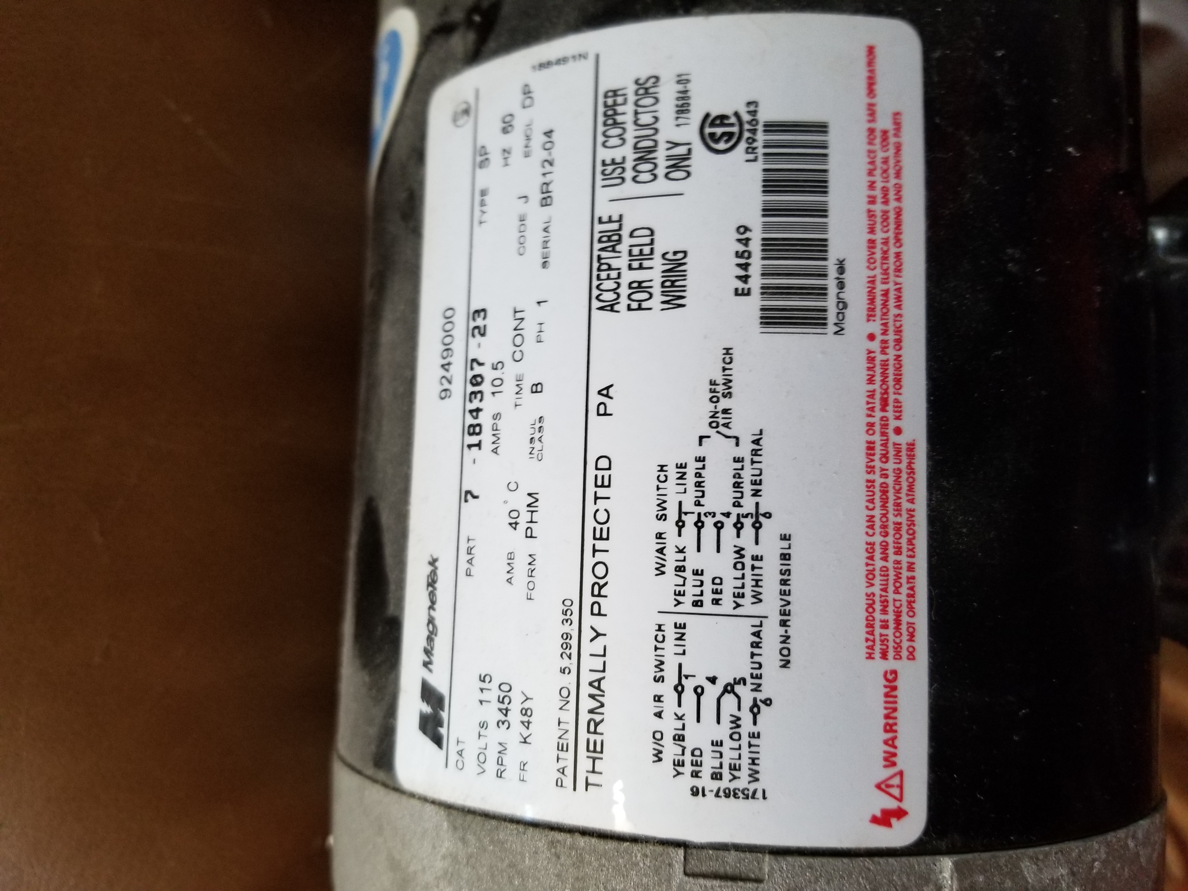 Magnetek Century (A.O. Smith) 1.0 HP Up Rate Thru Bolt Motor, 48Y Frame, Single Speed - Model BN25V1