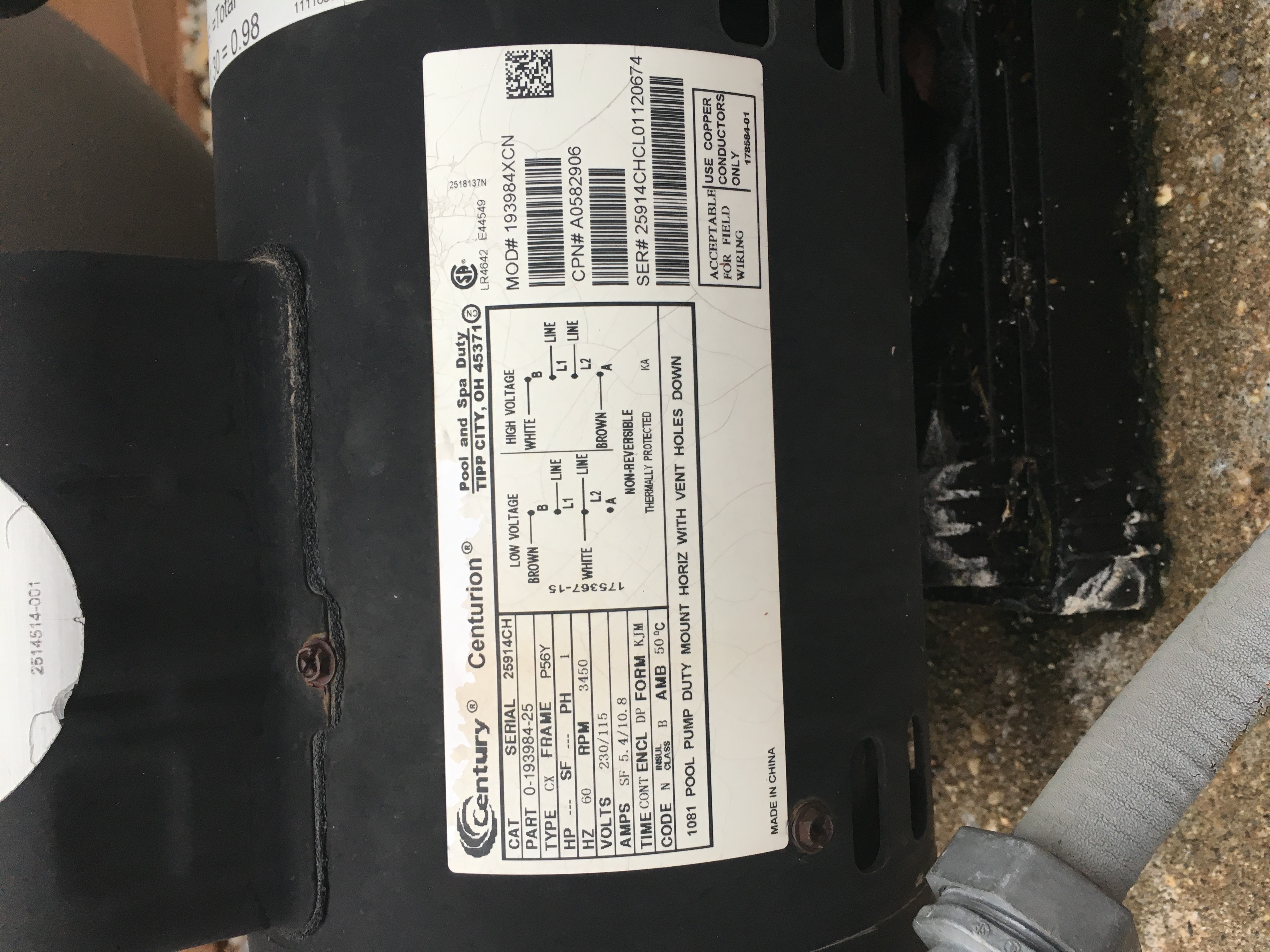 Century (A.O. Smith) 1.0 HP Up Rate Motor, Square Flange 56Y Frame, Single Speed - Model B2853