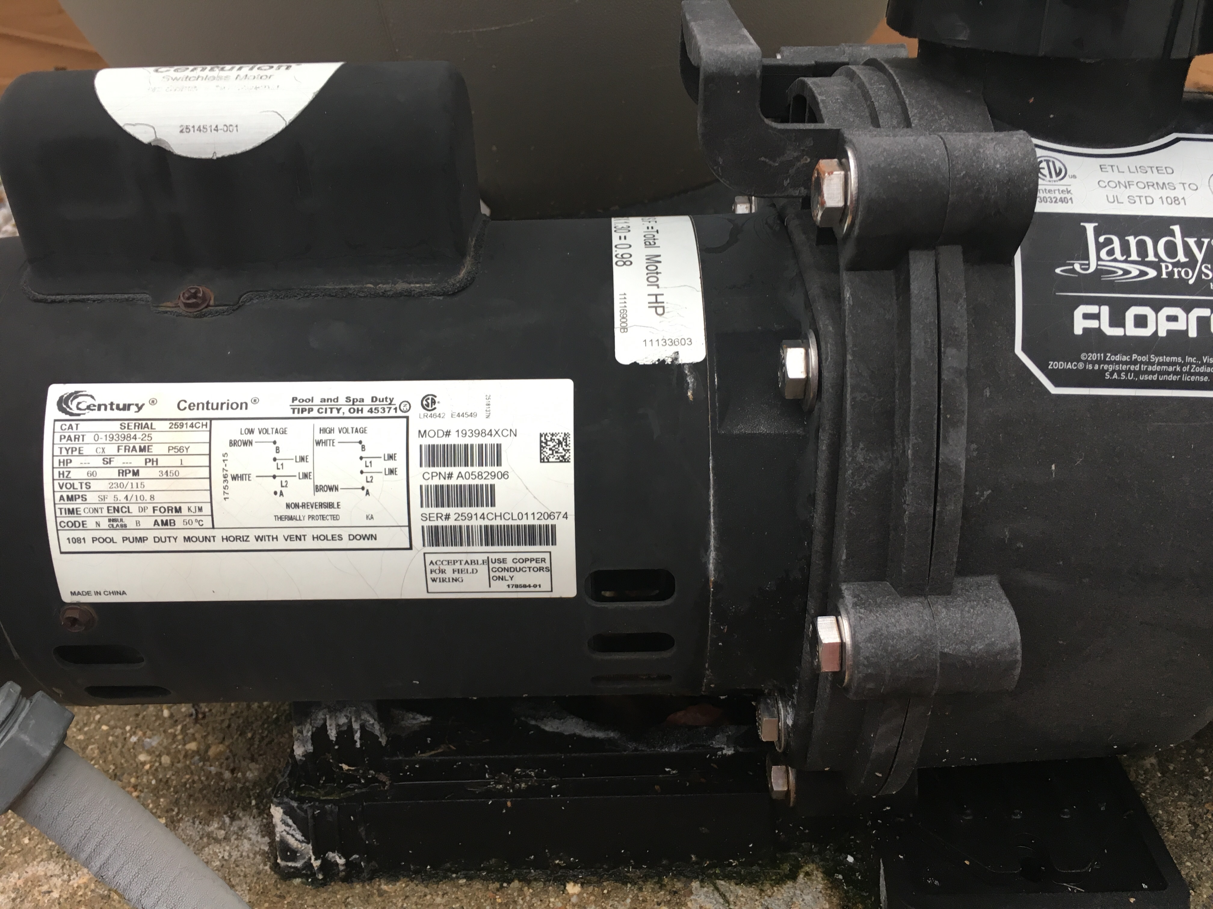 Century (A.O. Smith) 1.0 HP Up Rate Motor, Square Flange 56Y Frame, Single Speed - Model B2853