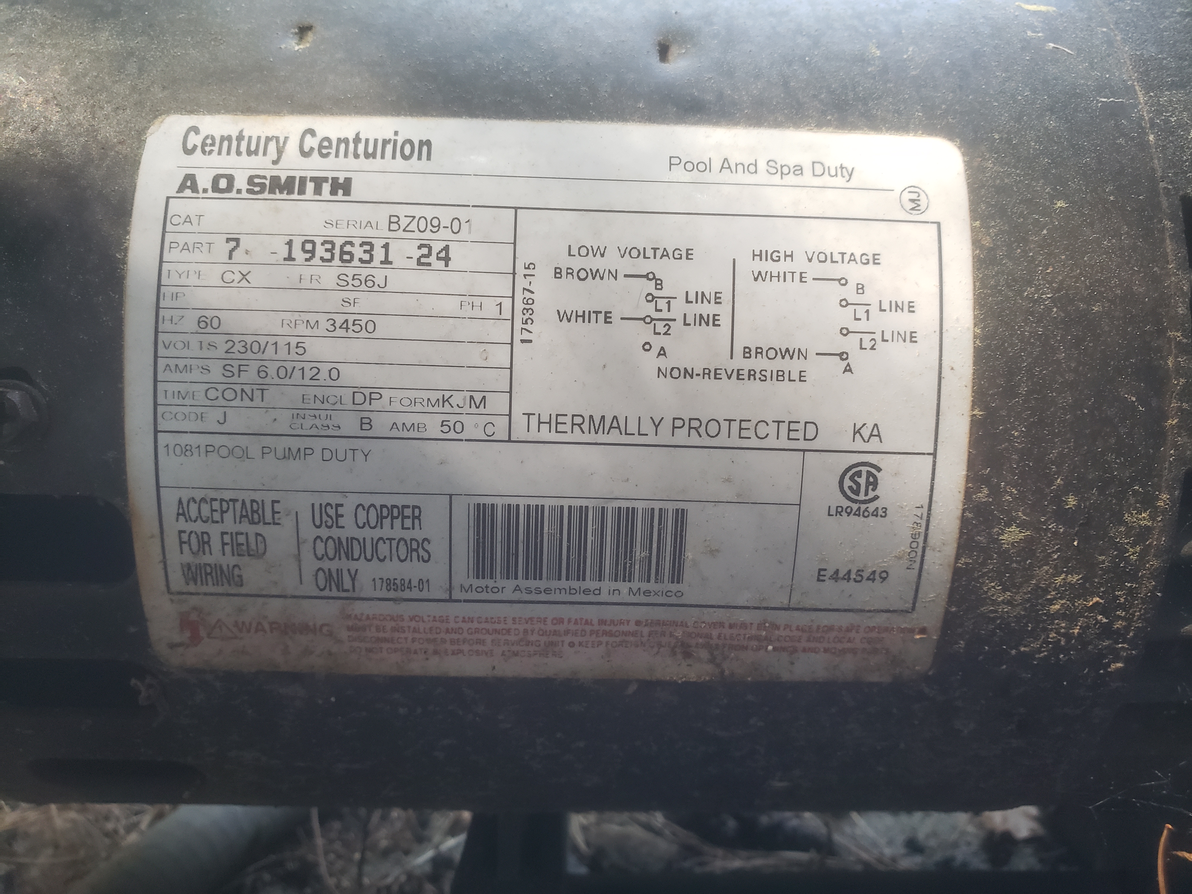 Century (A.O. Smith) 1.0 HP Up Rate Motor, Square Flange 56Y Frame, Single Speed - Model B2853