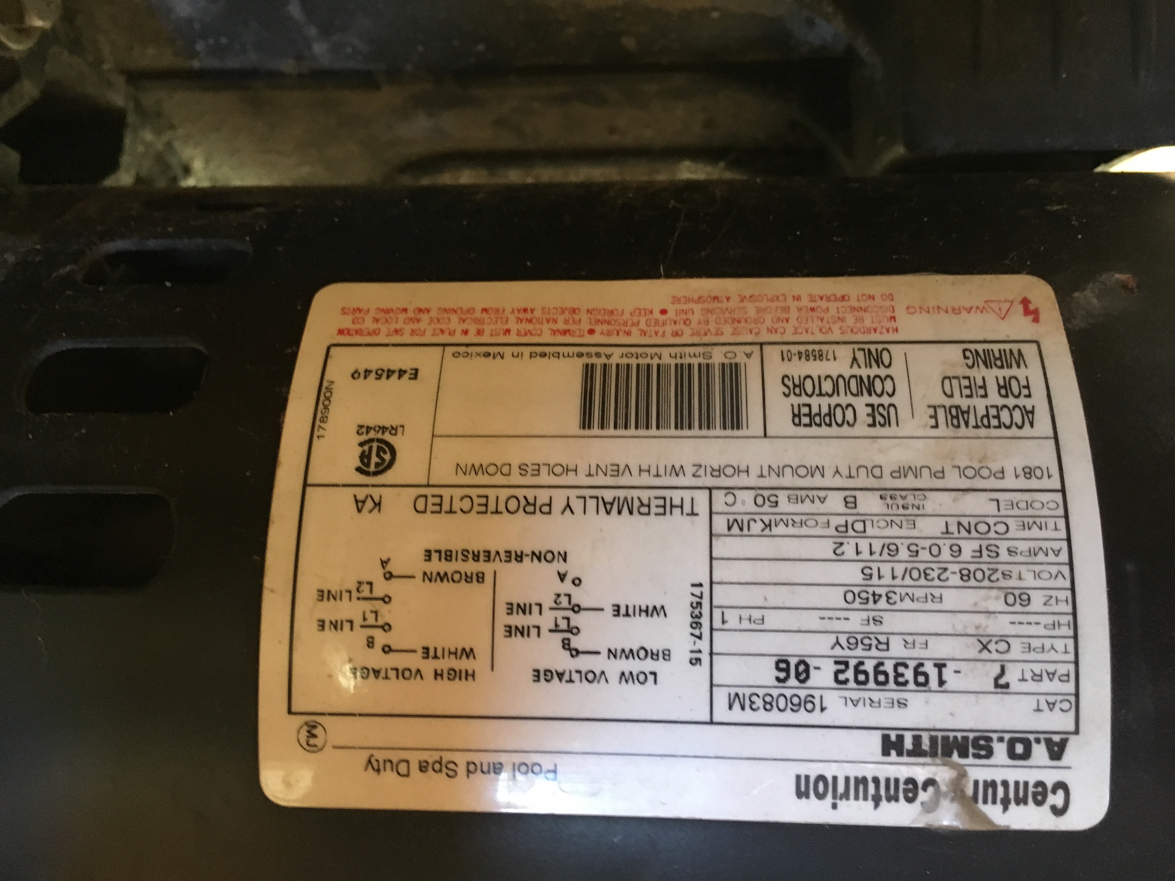 Century (A.O. Smith) 1.0 HP Up Rate Motor, Square Flange 56Y Frame, Single Speed - Model B2853