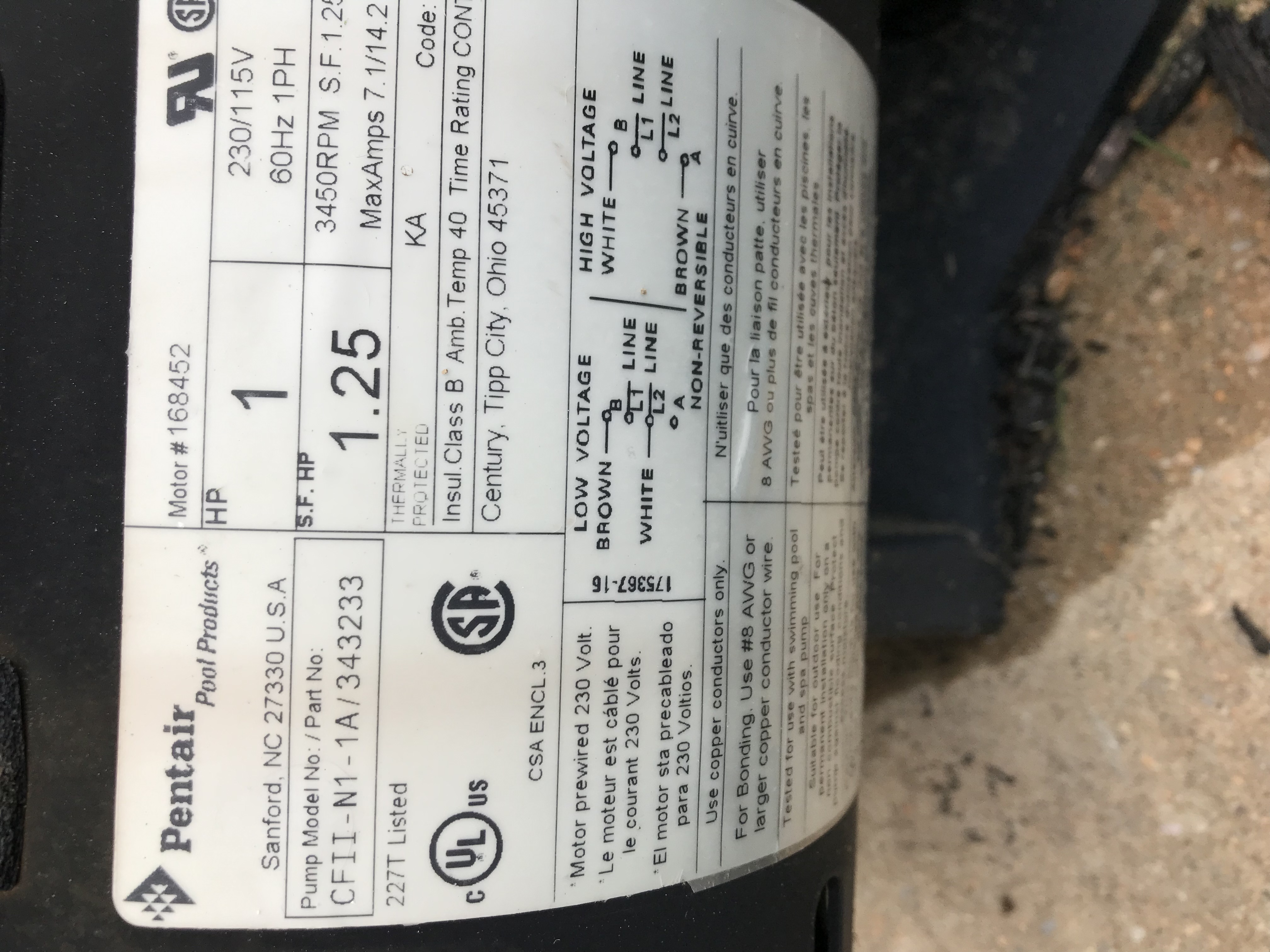 Century (A.O. Smith) 1.0 HP Up Rate Motor, Square Flange 56Y Frame, Single Speed - Model B2853