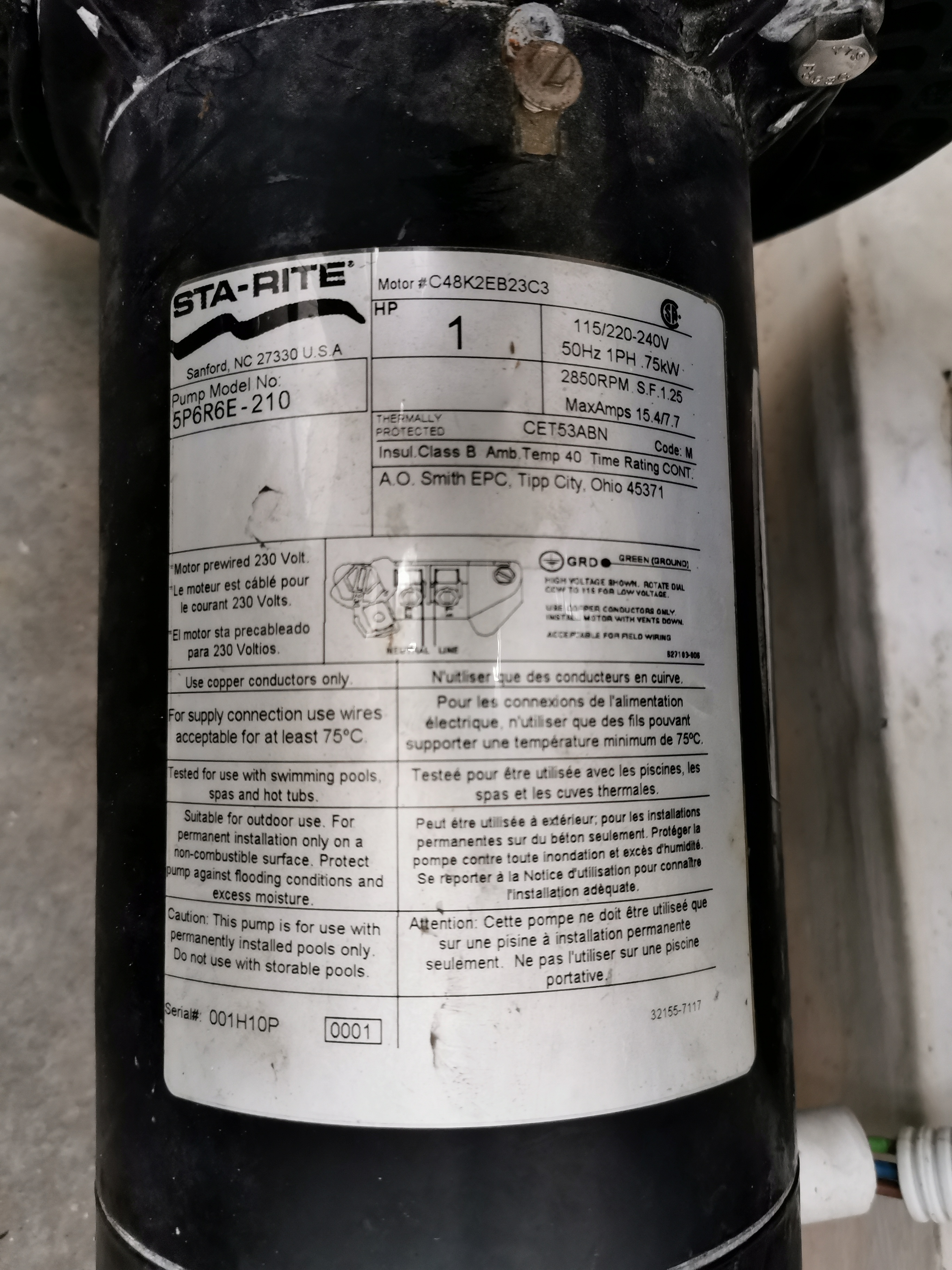 Century (A.O. Smith) 1.0 HP Up Rate Motor, Square Flange 56Y Frame, Single Speed - Model B2853