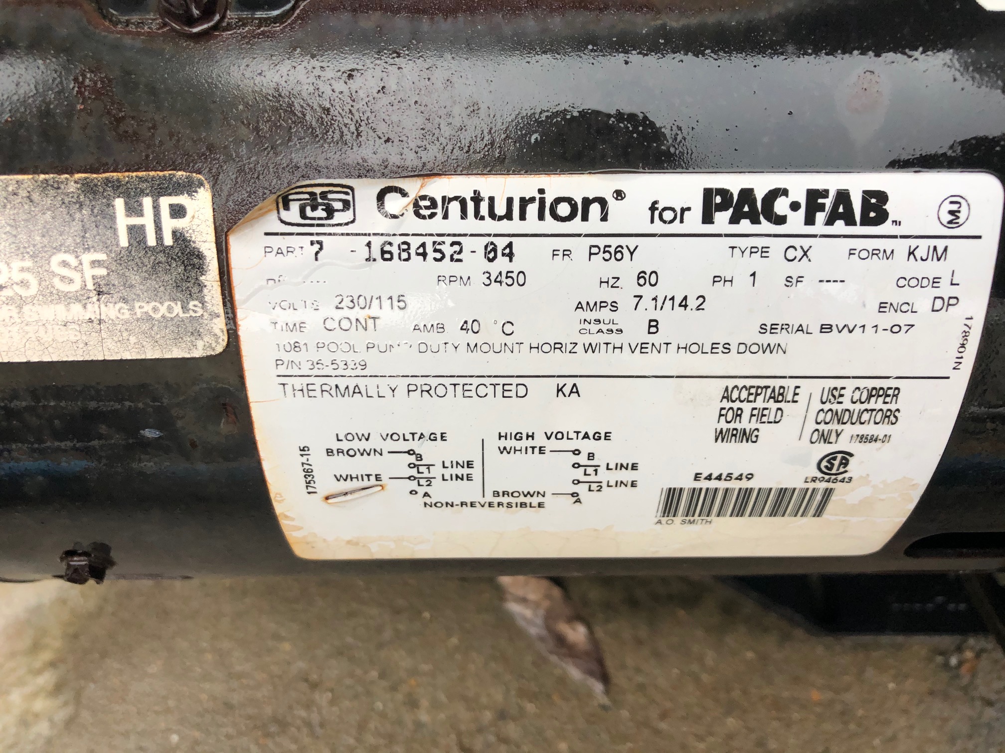 Century (A.O. Smith) 1.0 HP Up Rate Motor, Square Flange 56Y Frame, Single Speed - Model B2853