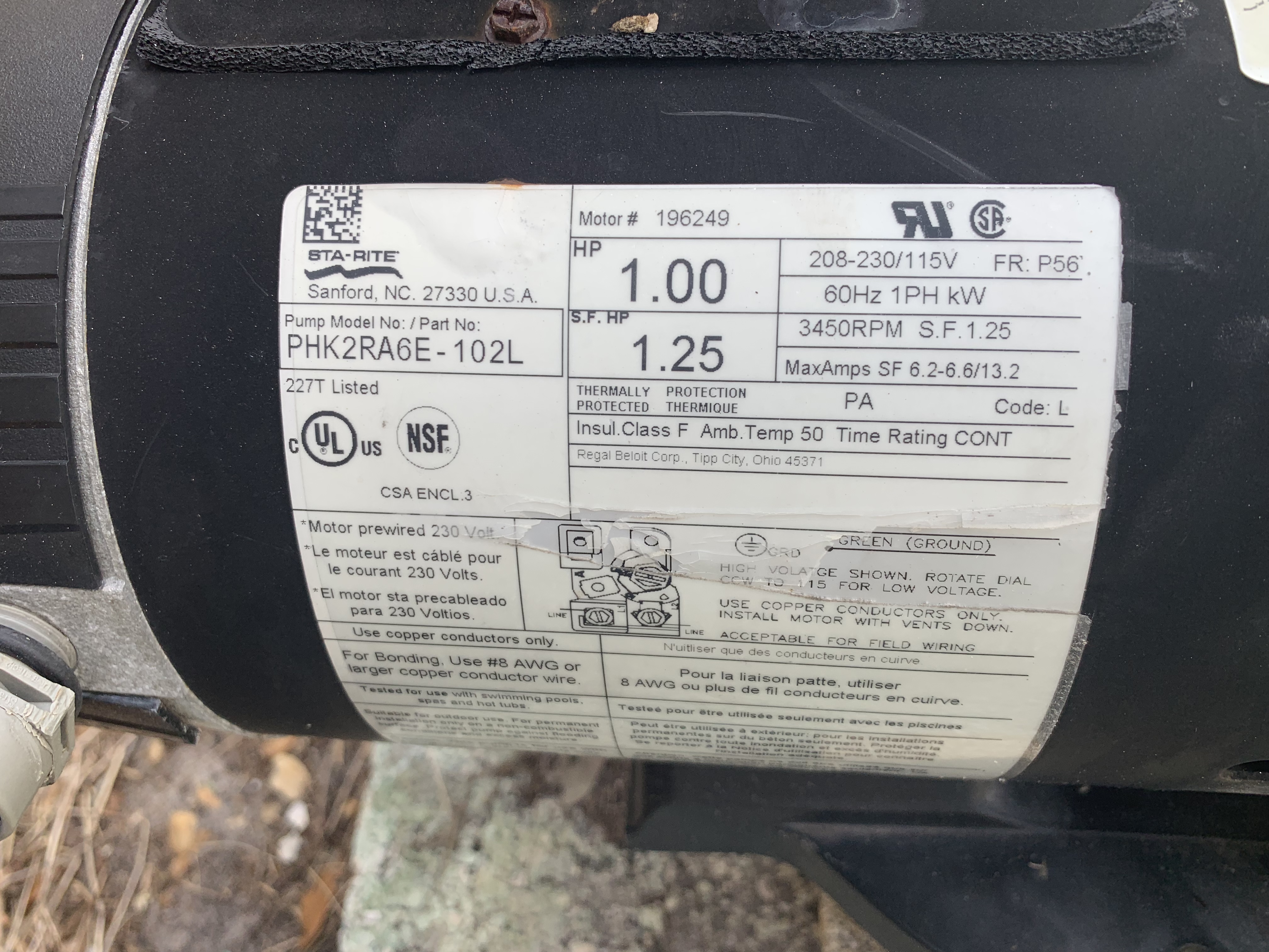 Century (A.O. Smith) 1.0 HP Up Rate Motor, Square Flange 56Y Frame, Single Speed - Model B2853