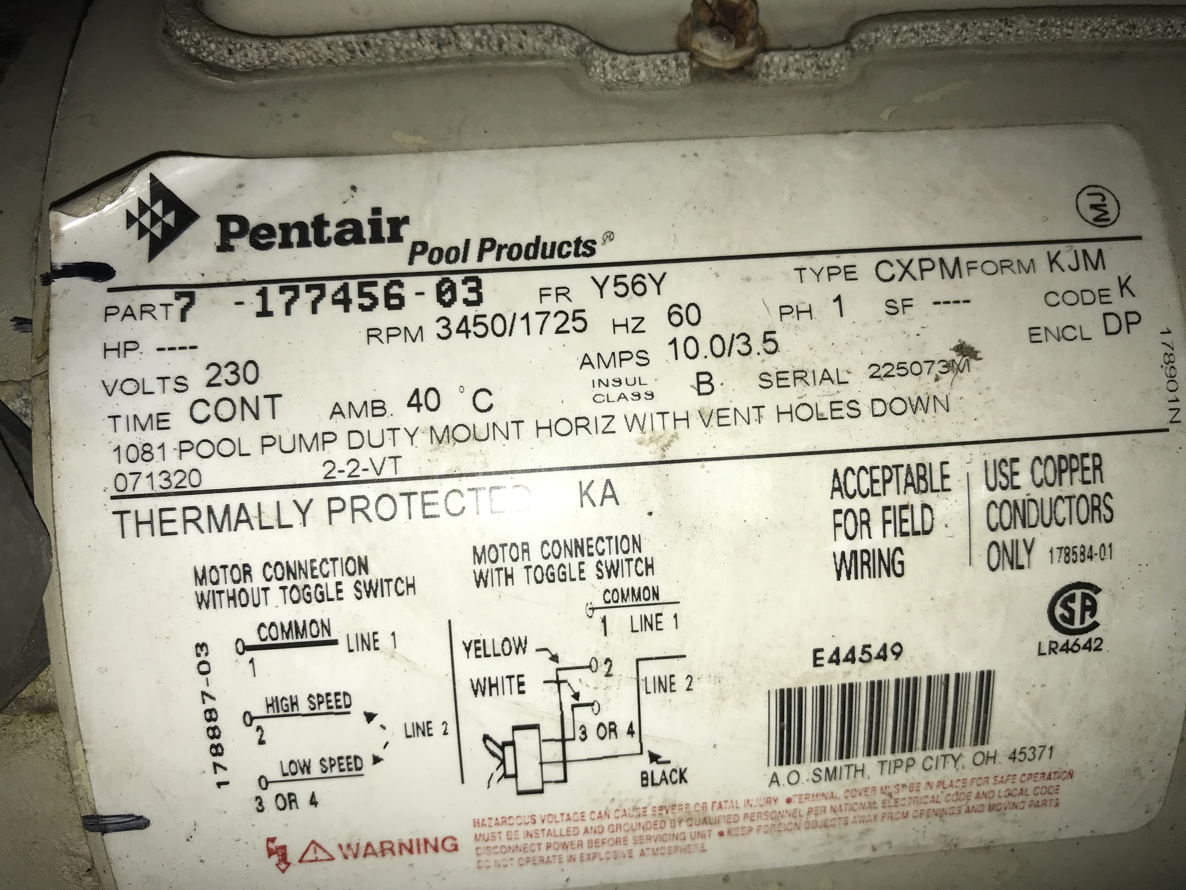 Magnetek Century® (A.O. Smith) 2.5 HP Up-Rate Pool Pump Motor - B2840  Square Flange | 56Y Frame | Single Speed - B2840/B2840V1