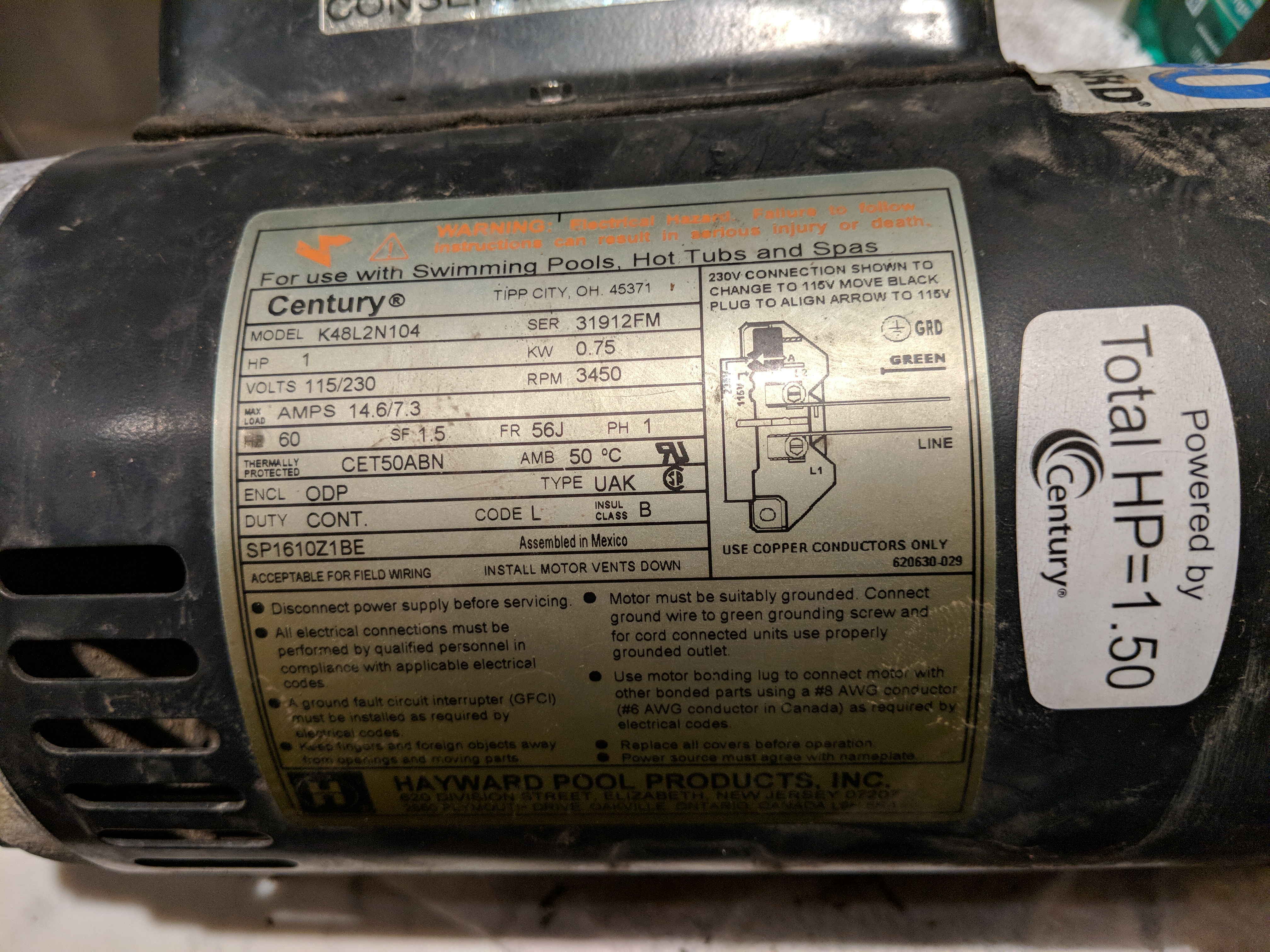 Pureline 1 H.P. In Ground Pool Pump - PL1600