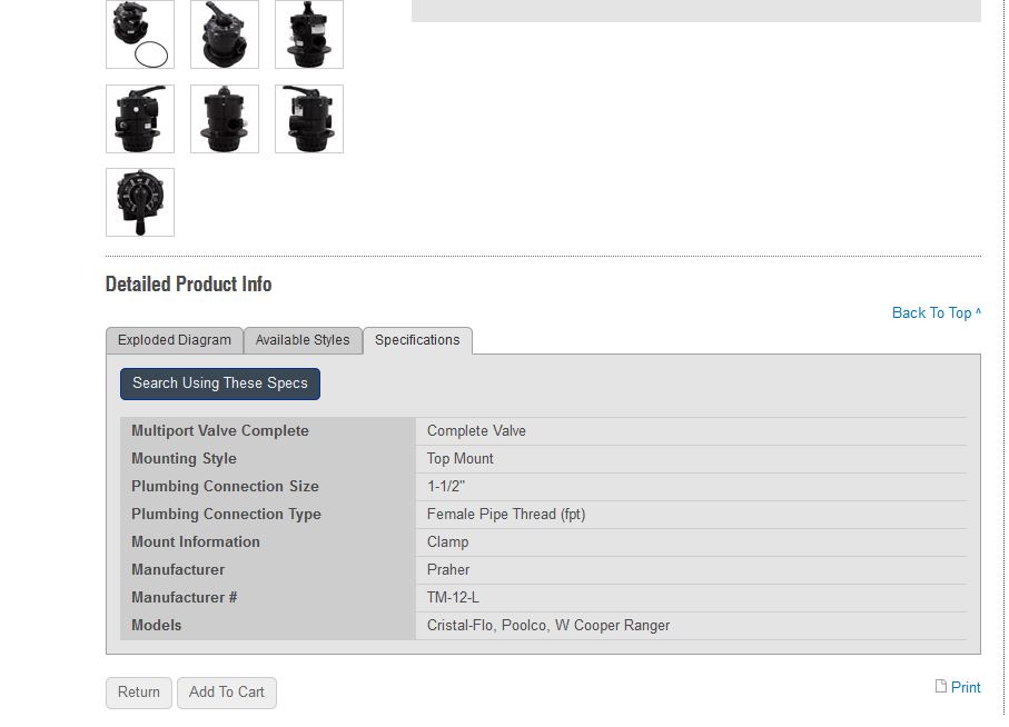 Praher Top Mount Multiport Valve 6-Way - TM-12-L