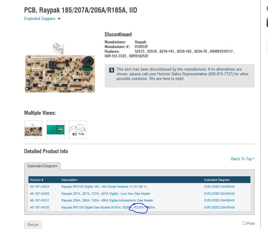 Raypak PC Board Control Replacement Kit for Digital Gas Heater - 100-10000345